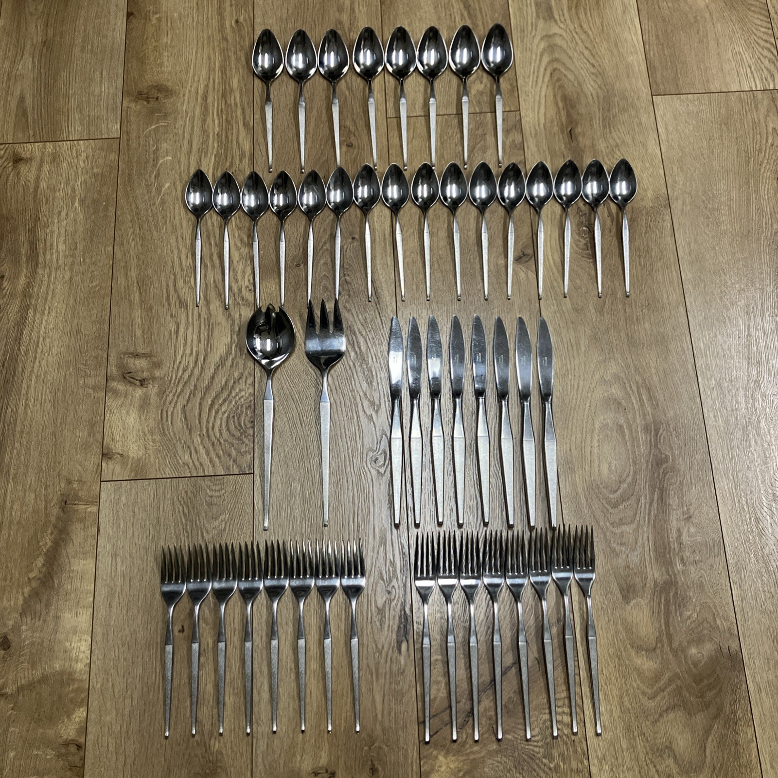 Vtg 1973 MCM Stainless Steel USA Towle Moonfrost 50 Pc Flatware Set Lot