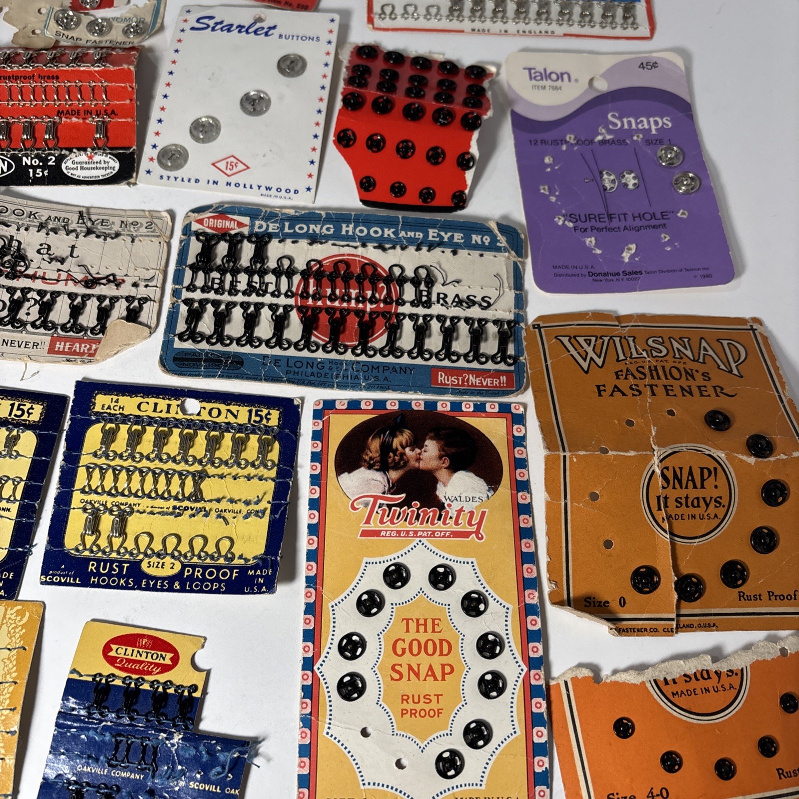Large Vintage Lot Of Sew On Snaps, Hooks And Eyes, Some Used Off Card