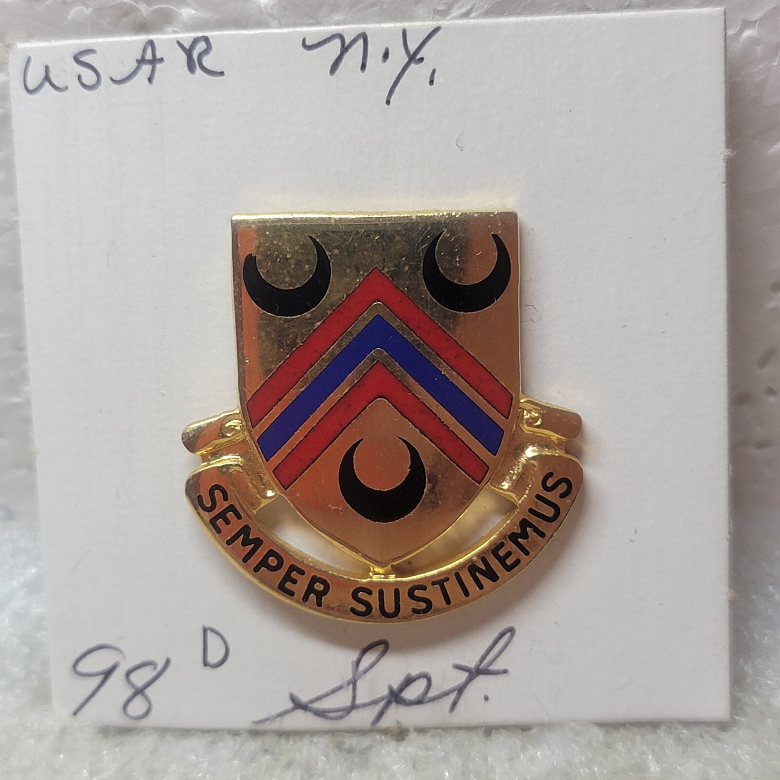 VTG US Army 98th Support Battalion Insignia Pin Semper Sustinemus DUI Crest B23