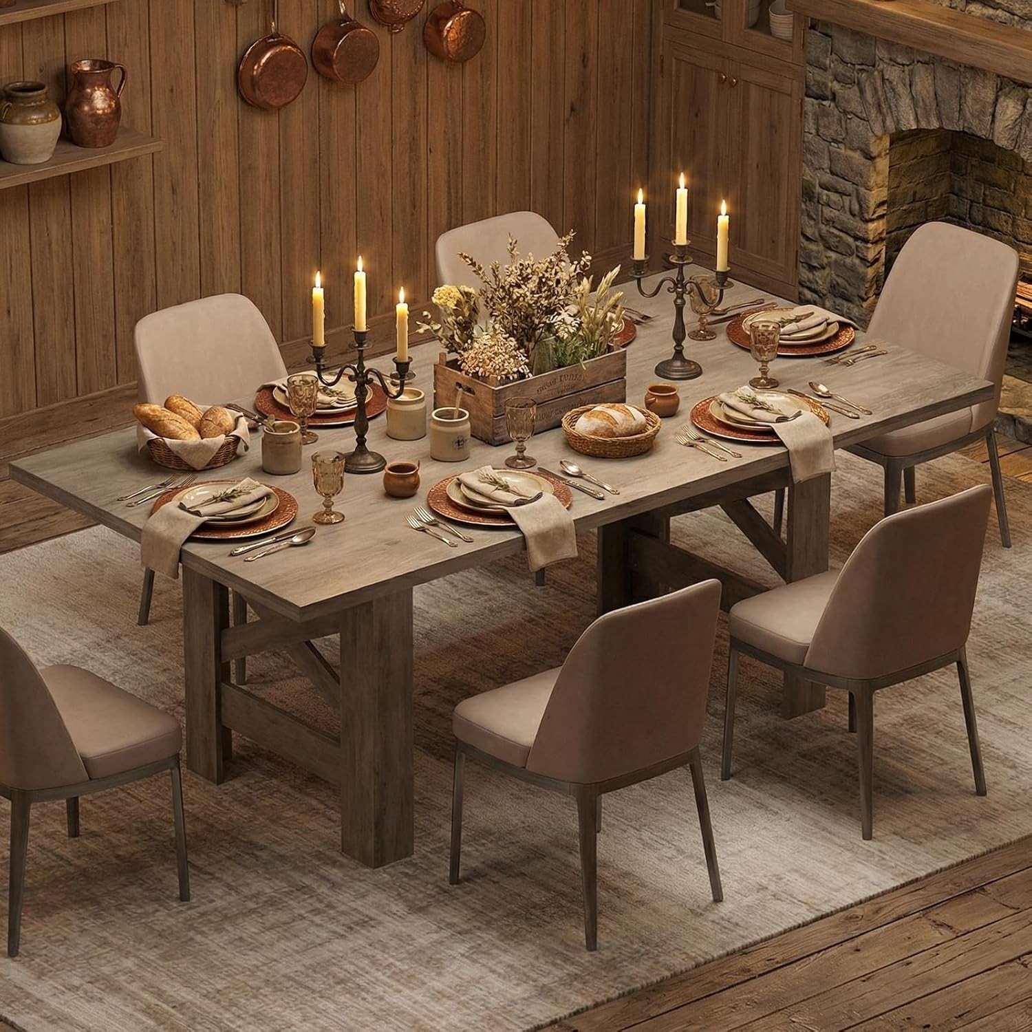 71"L Farmhouse Dining Table 6-8 Rectangular Barn Wooden Kitchen Table