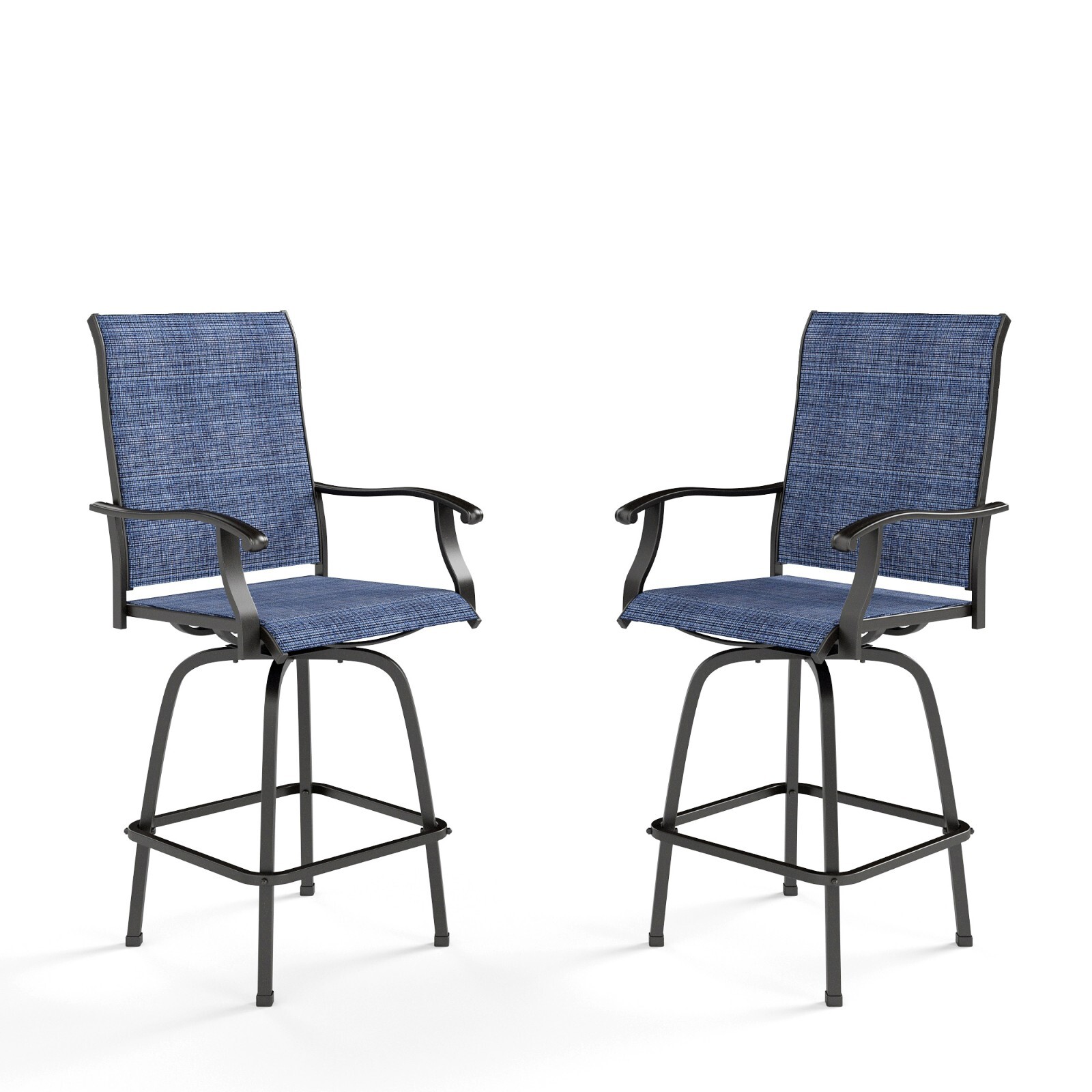 Outdoor Swivel Bar Stools Set of 2 Bar Height Patio Chairs Furniture Porch Blue
