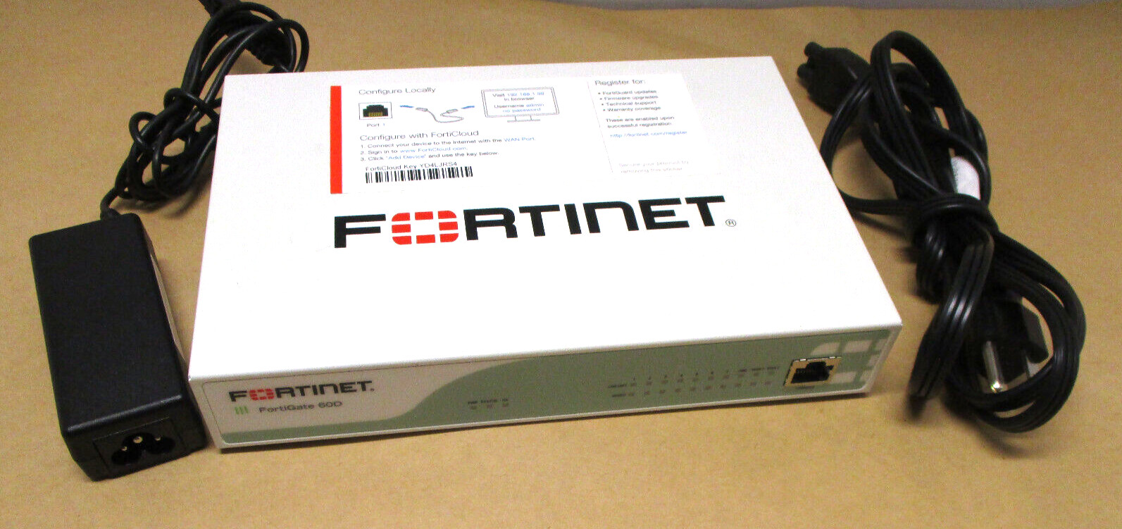 Fortinet FortiGate FG-60D-POE Firewall + Power Adapter Used Untested
