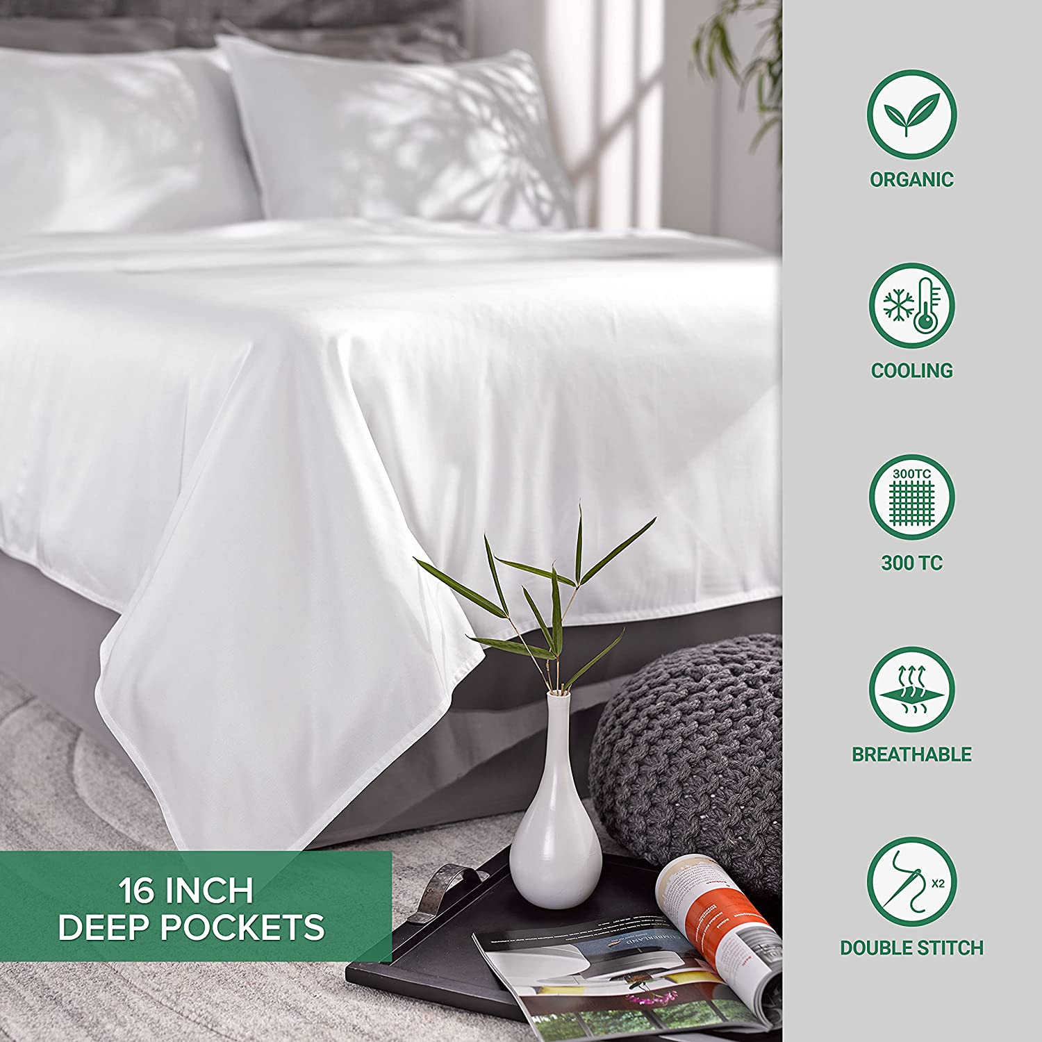 Twin Sheets by , Genuine 100% Organic Viscose Derived from Bamboo Bed Sheet Set,