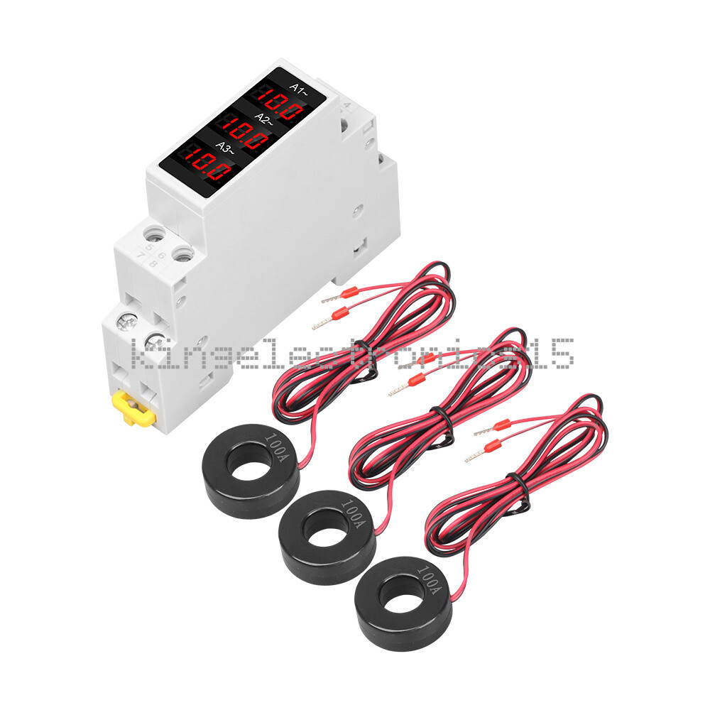 AC 80-500V 1-100A DIN-Rail Three-Phase AC Ammeter Digital Display Current Meter