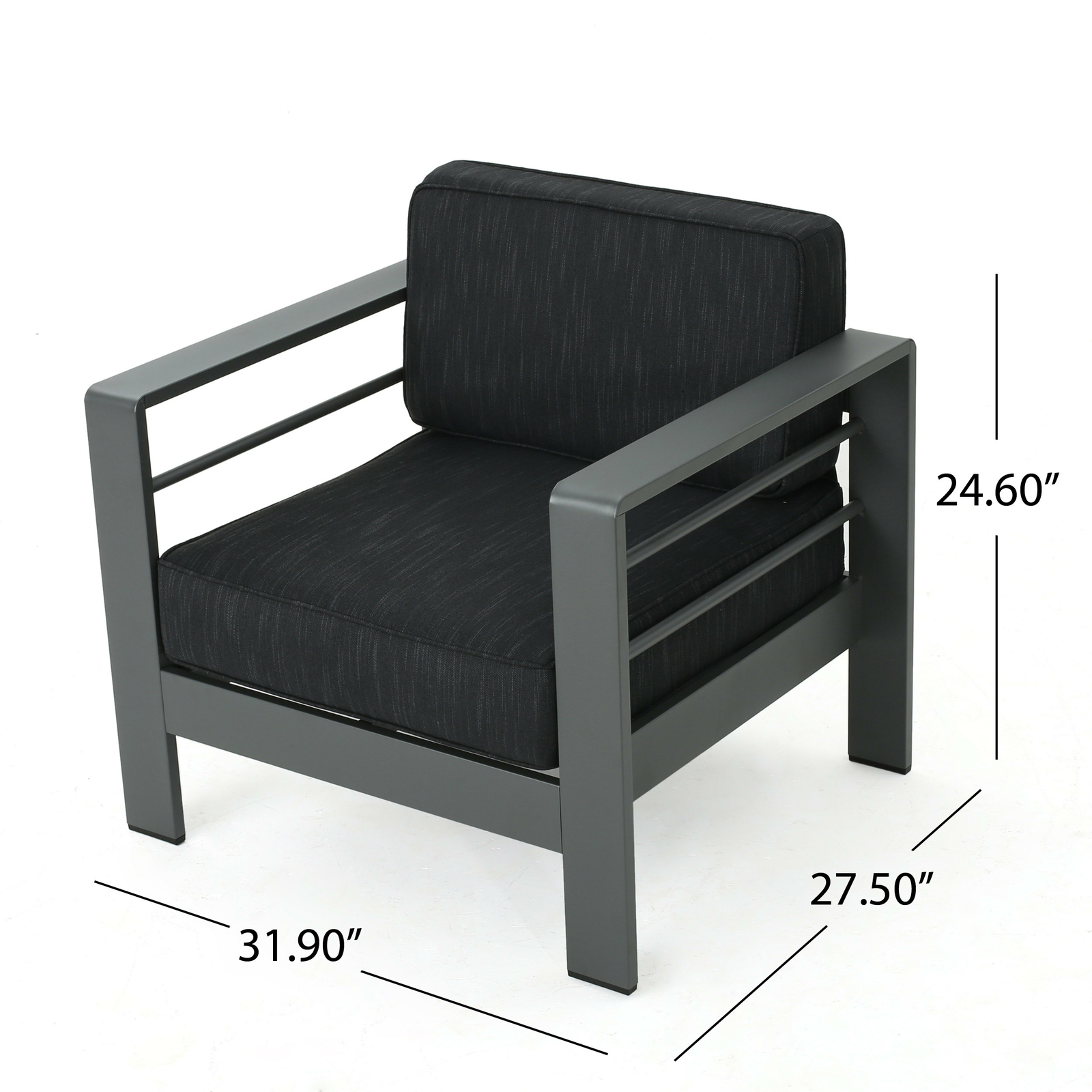 Crested Bay Outdoor Gray Aluminum 3 Piece Chat Set with Water Resistant Cushions