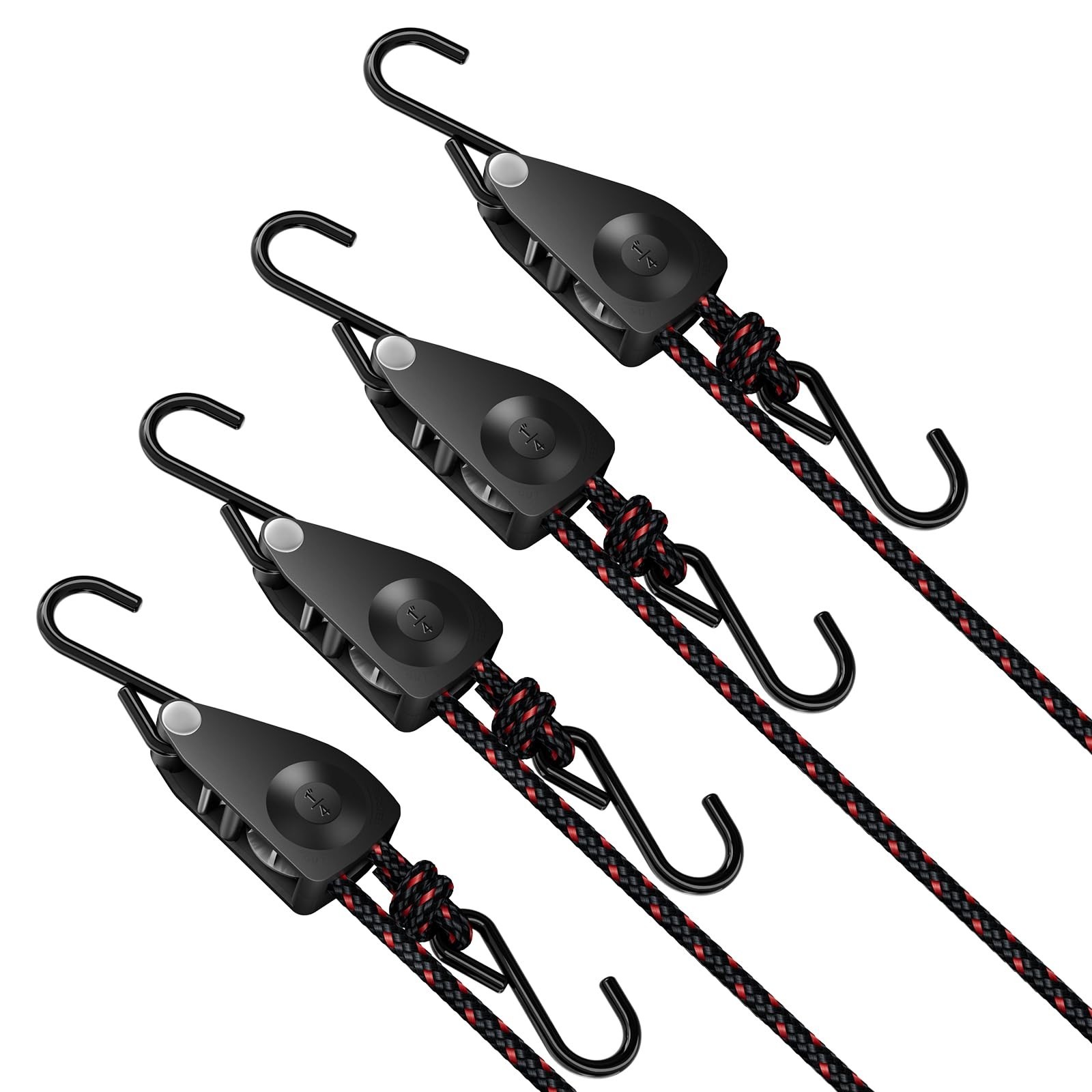 1/4" Ratchet Tie Down Straps, 4-Pack 12ft Adjustable Rope Hanger, Heavy Duty ...