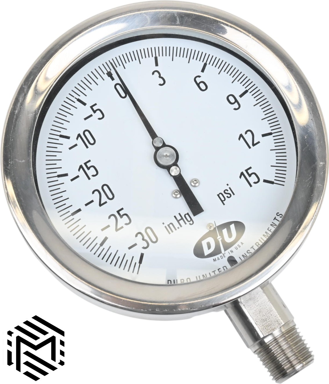 Duro United 4-20-7-21-3-3 Gauge - Stainless Steel - 30"-0-15PSI - 4.5" Dial
