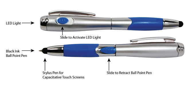 5pc 3-in-1 Touch Screen Pen Stylus LED Flashlight Universal for iPhone Tablet PC