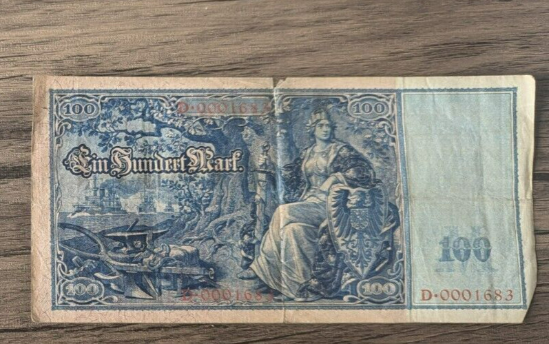 Vintage German Money - 100 Mark Reichsbanknote with Red Imperial Seal 1910