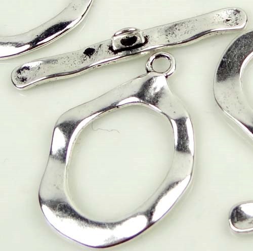 4 Hammered Antique Silver Pewter Oval Toggle for Necklace Jewelry Making Supply