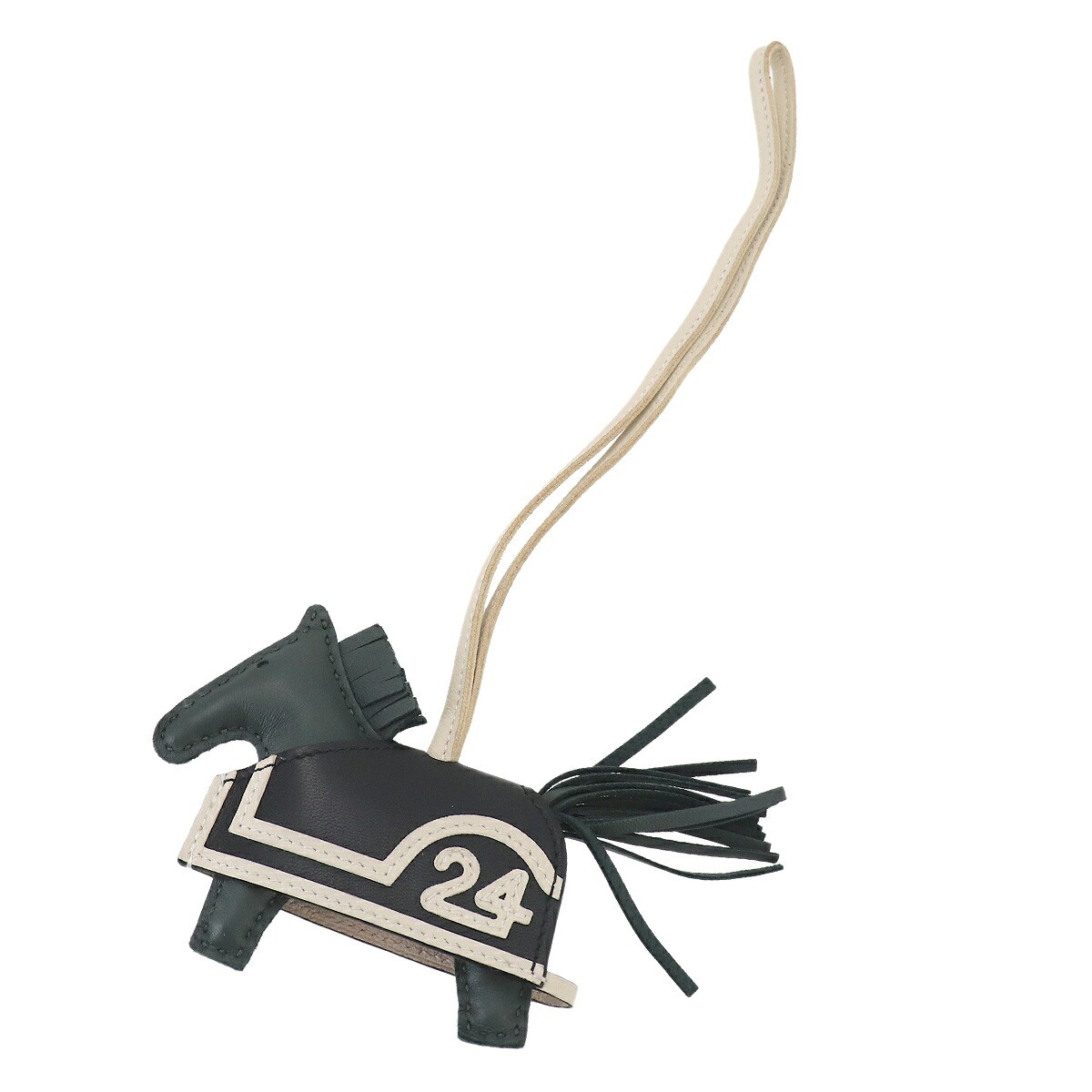 HERMES Rodeo Robeo PM Bag Charm Agneau Milo Vert Mangrove Black Craie 90330178