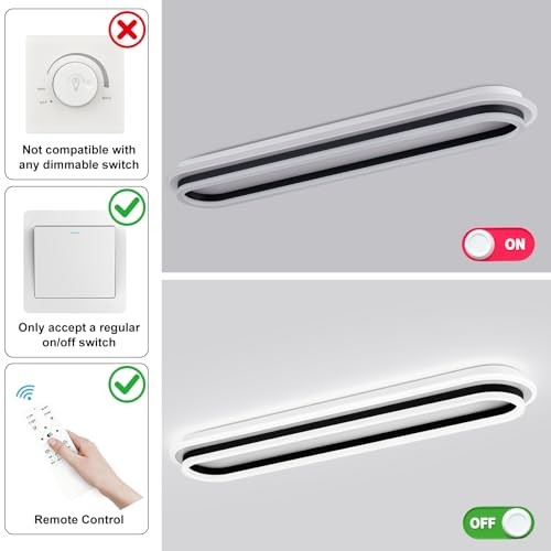 Modern Linear Ceiling Light, 31.5Inch Dimmable LED Flush Mount Ceiling Black