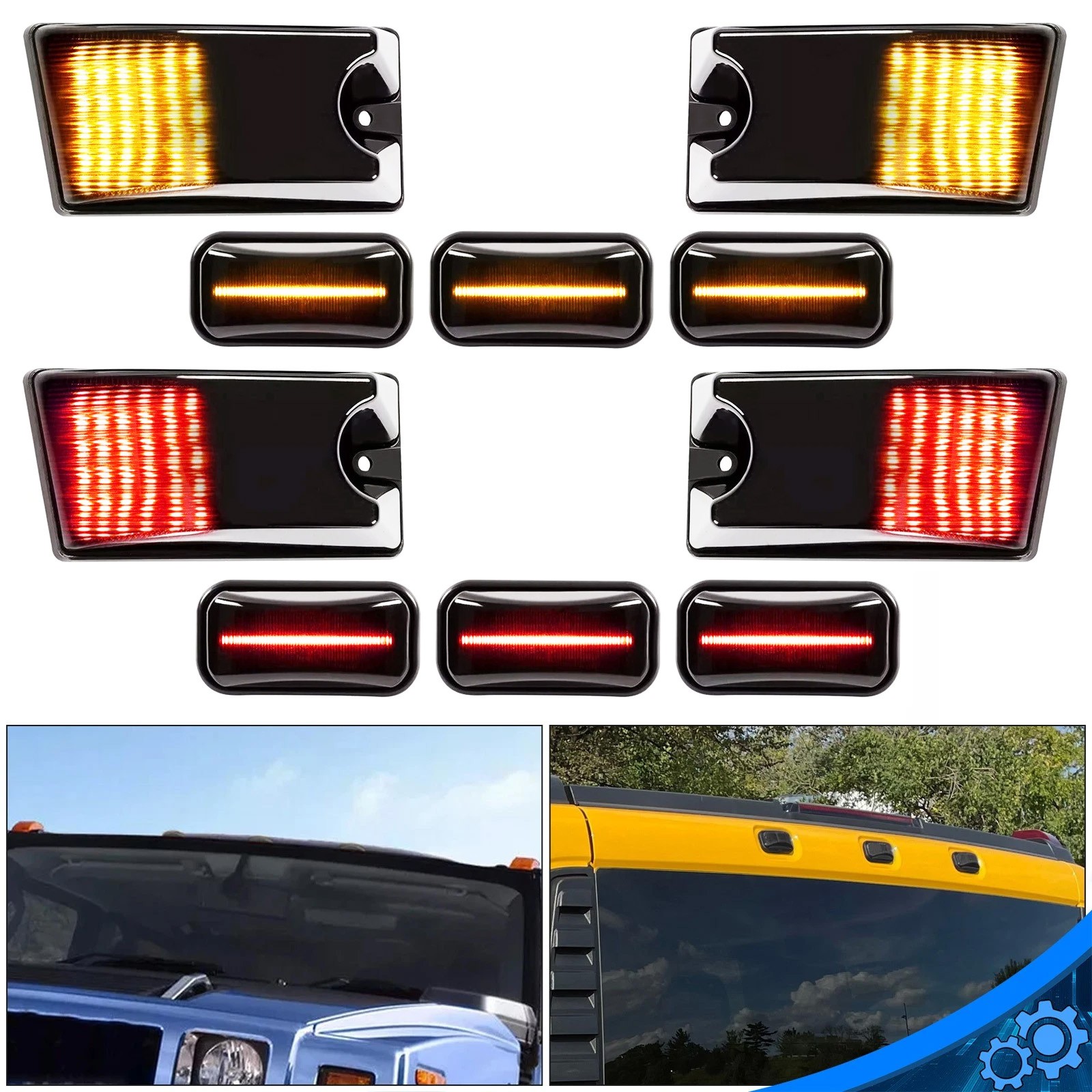 For Hummer H2 03-09 Smoke Led Cab Running Lights Marker lights Top Roof Lamps
