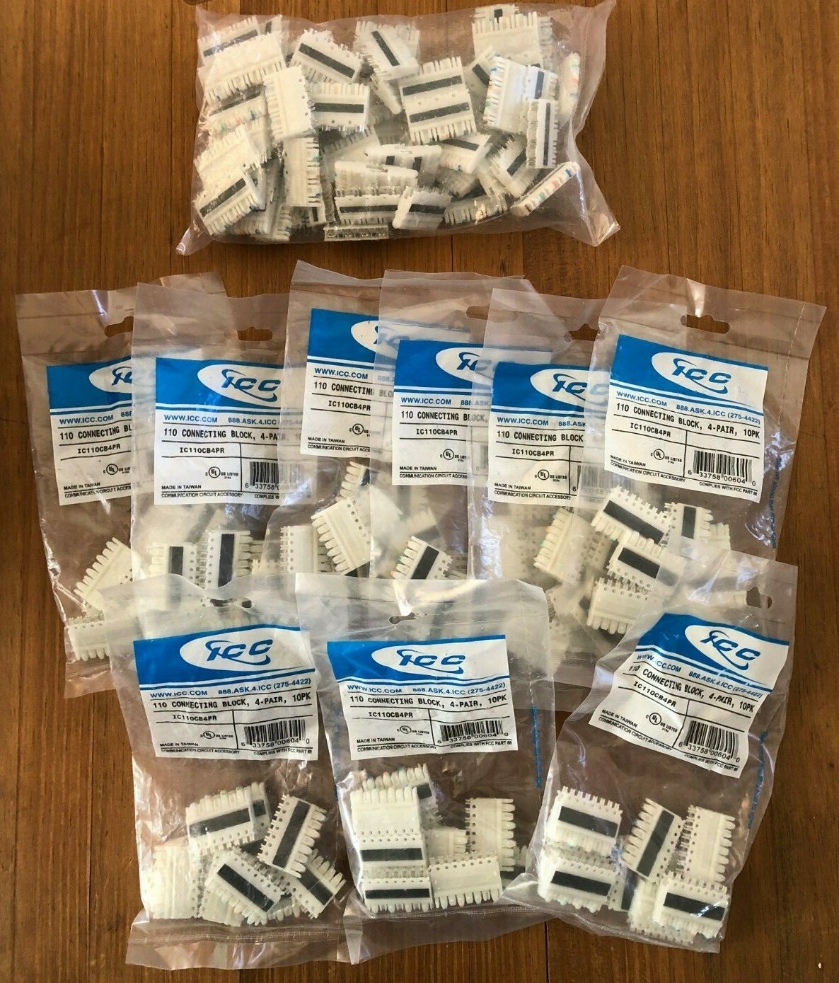 New ICC 110 Connecting Block 4-PAIR 10 PK IC110CB4PR (Lot of 9) plus Bonus Bag