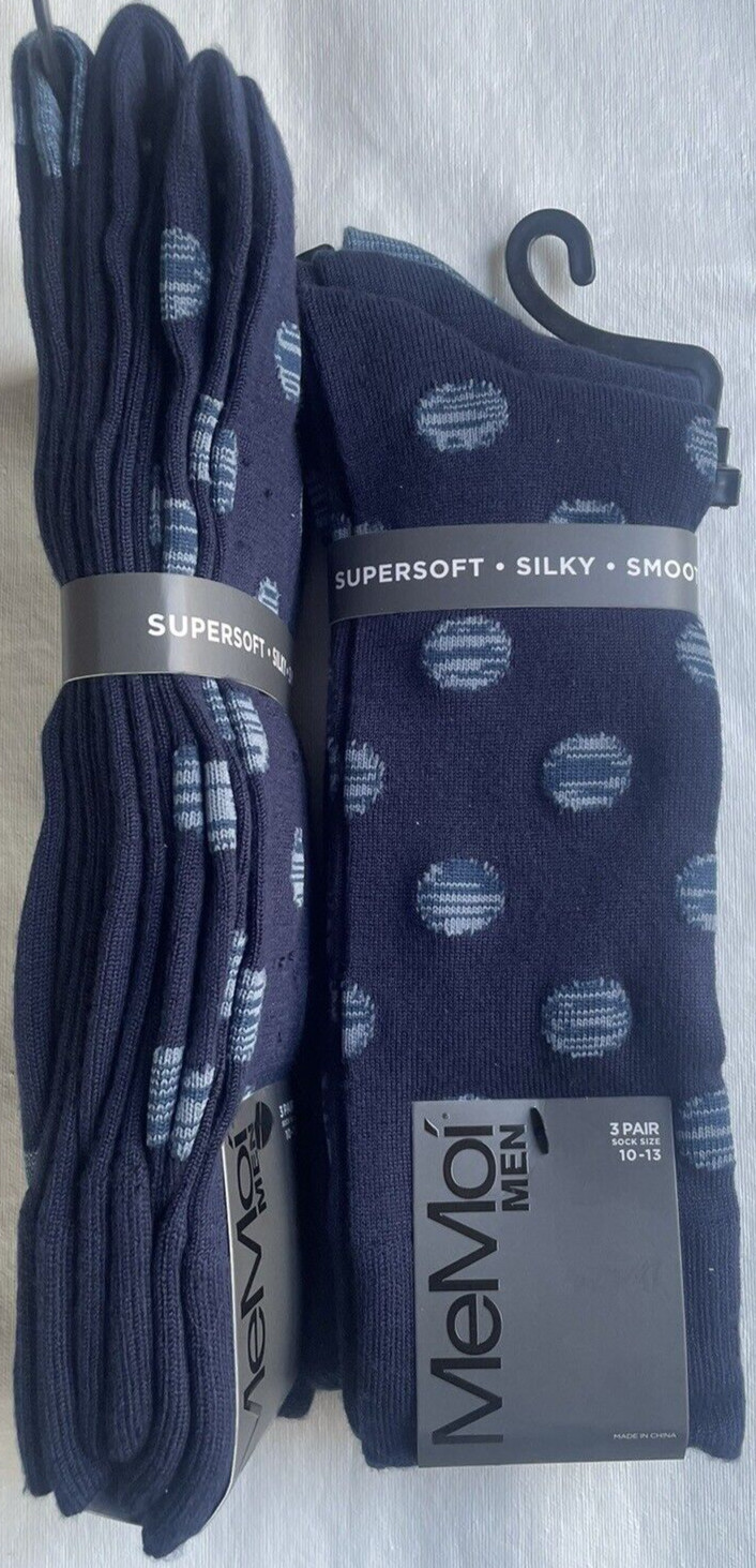 MeMoi Men 3 Pair Supersoft NAVY Dress Crew Socks Wonderful Shoe sizes 8-12.5 $24