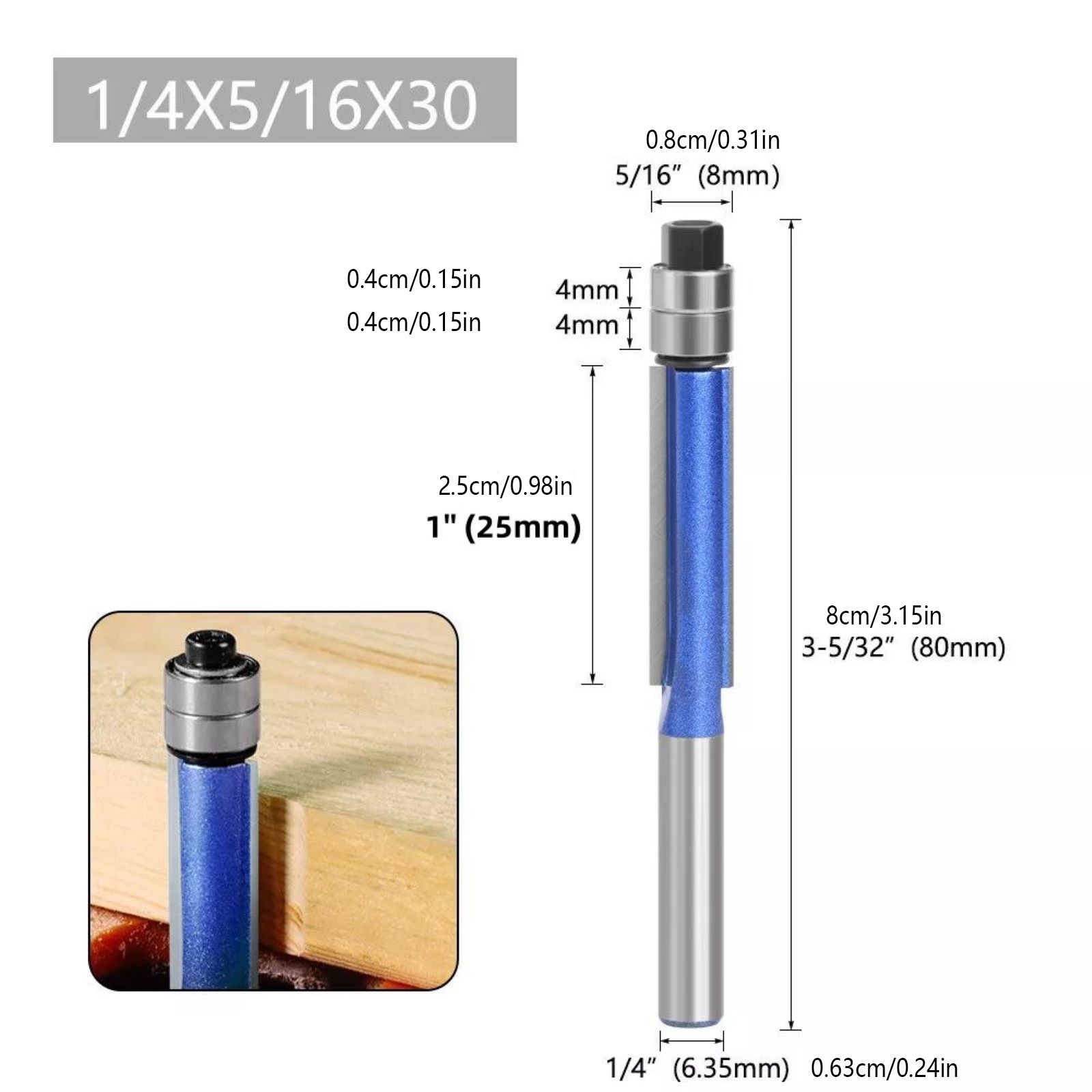 Durable 4Pcs 1/4" Shank Straight Flush Trim Router Bit Set Woodworking Cutter