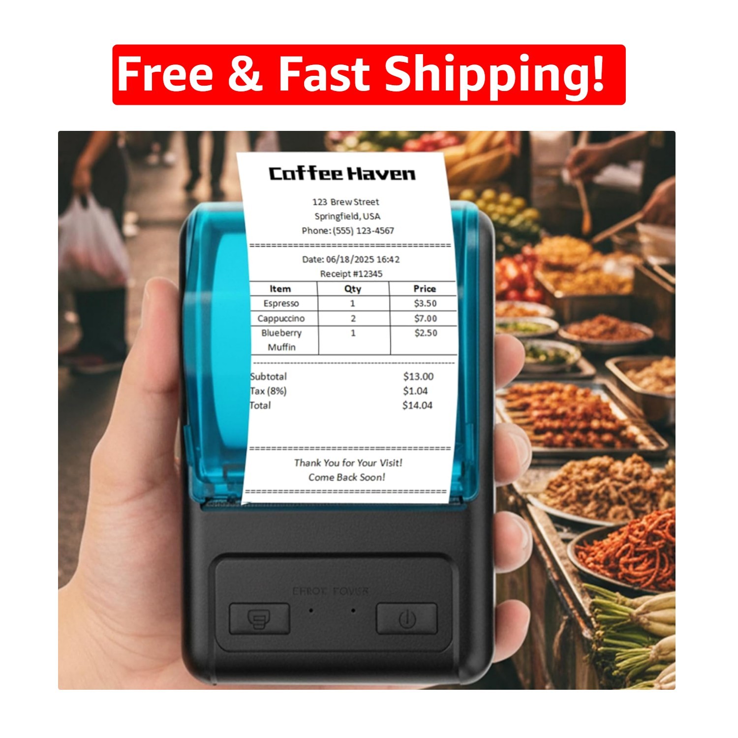 Portable 58mm Bluetooth Thermal Receipt Printer for Android & Windows Users