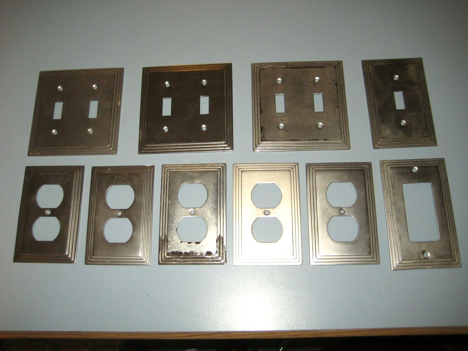 10 Vintage Aluminum Amertac 84TT Carriage House Art Deco Look Flush Cover Plates