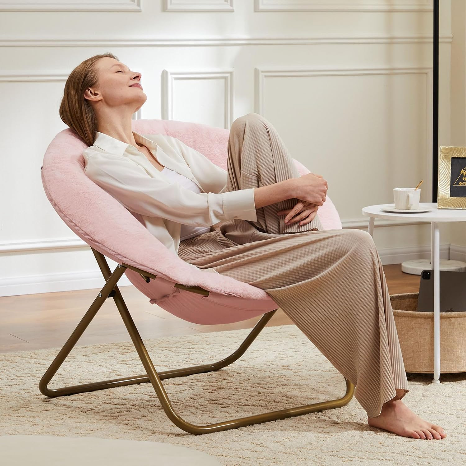 Saucer Chair, Comfy Faux Fur Chair for Bedroom, Saucer Chairs for Adults, Teens,