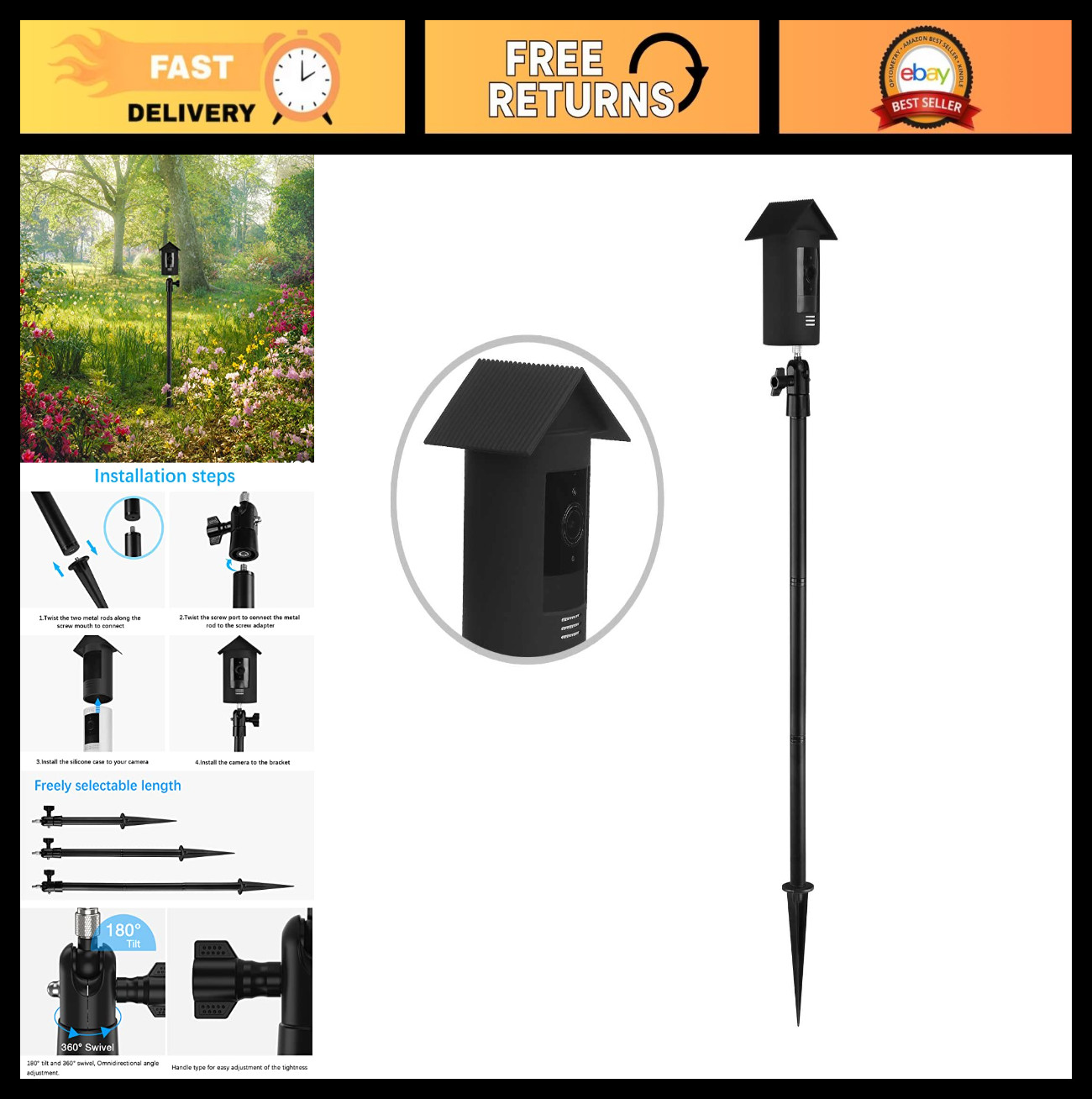 Spike Pole Mount Ground Stake & Weatherproof Silicone Skin for Ring Stick Up Cam