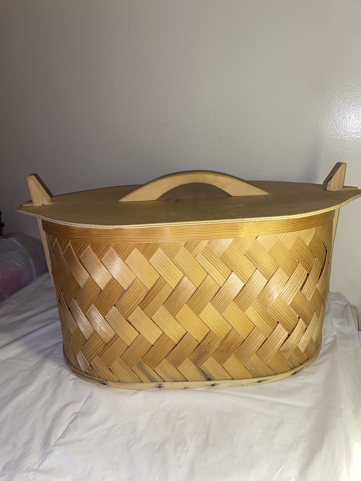 handmade Wood Swedish? wicker basket Picnic