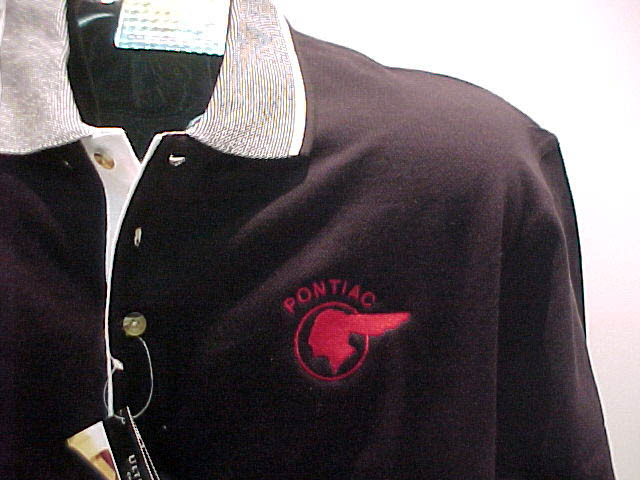 PONTIAC CHIEF BLACK/WHITE POLO SHIRT GM LICENSED (8537 DISCONTINUED)