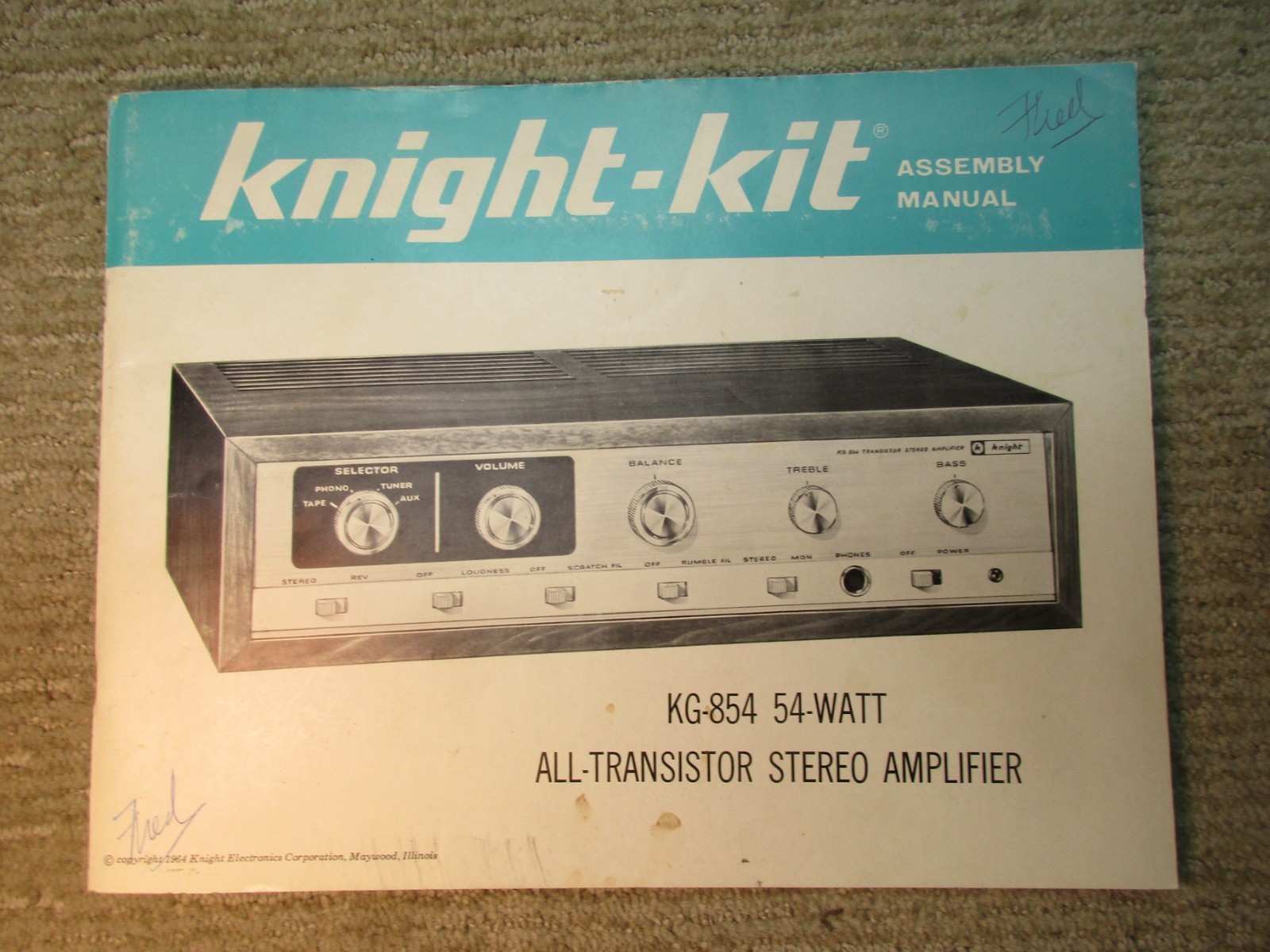 KnightKit KG-854   54 Watt Stereo Amp Amplifier   Solid State Original Manual