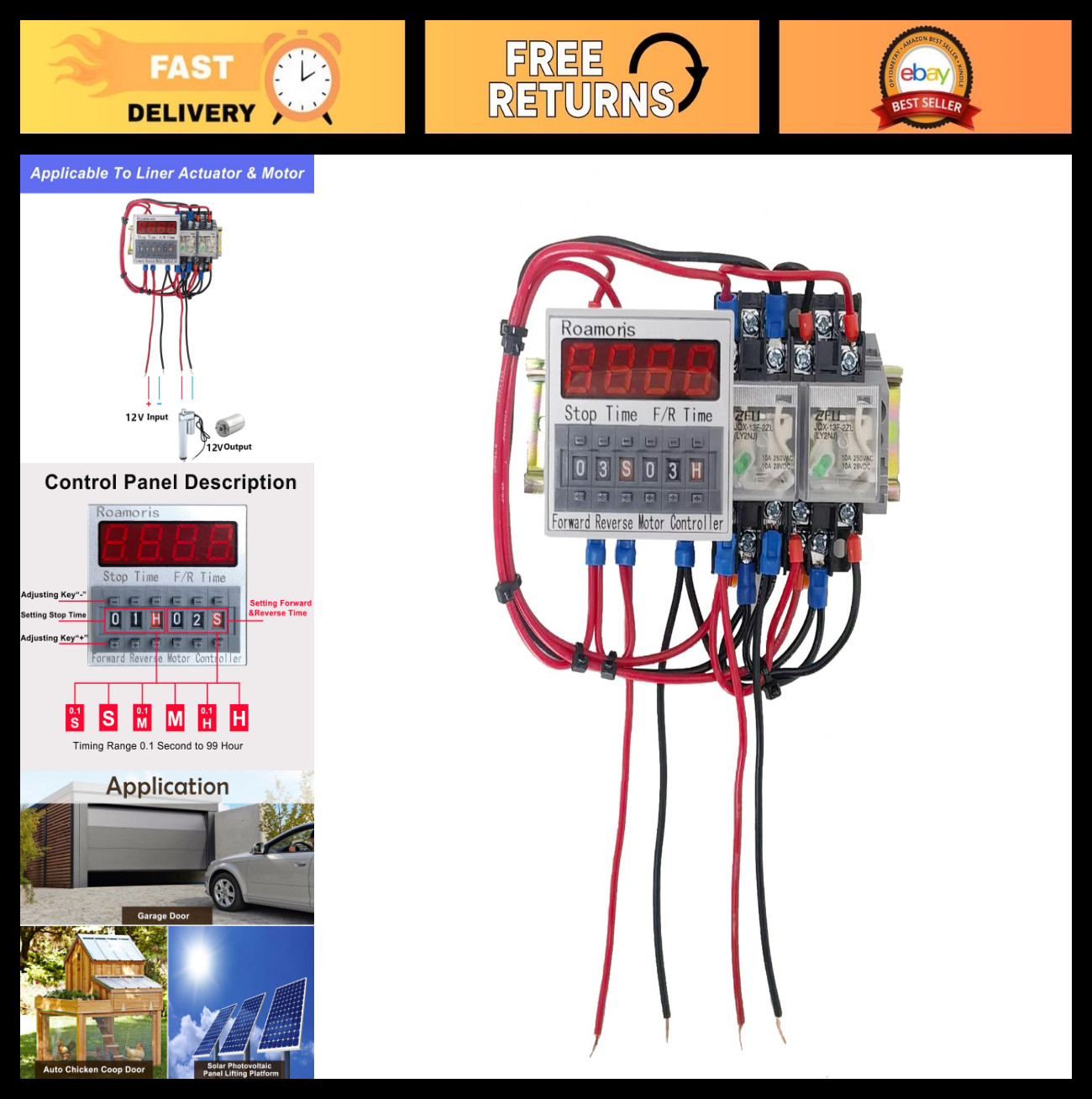 Automatic Forward Reverse Motor Controller with Timer Relay for DC12V Motor/Actu