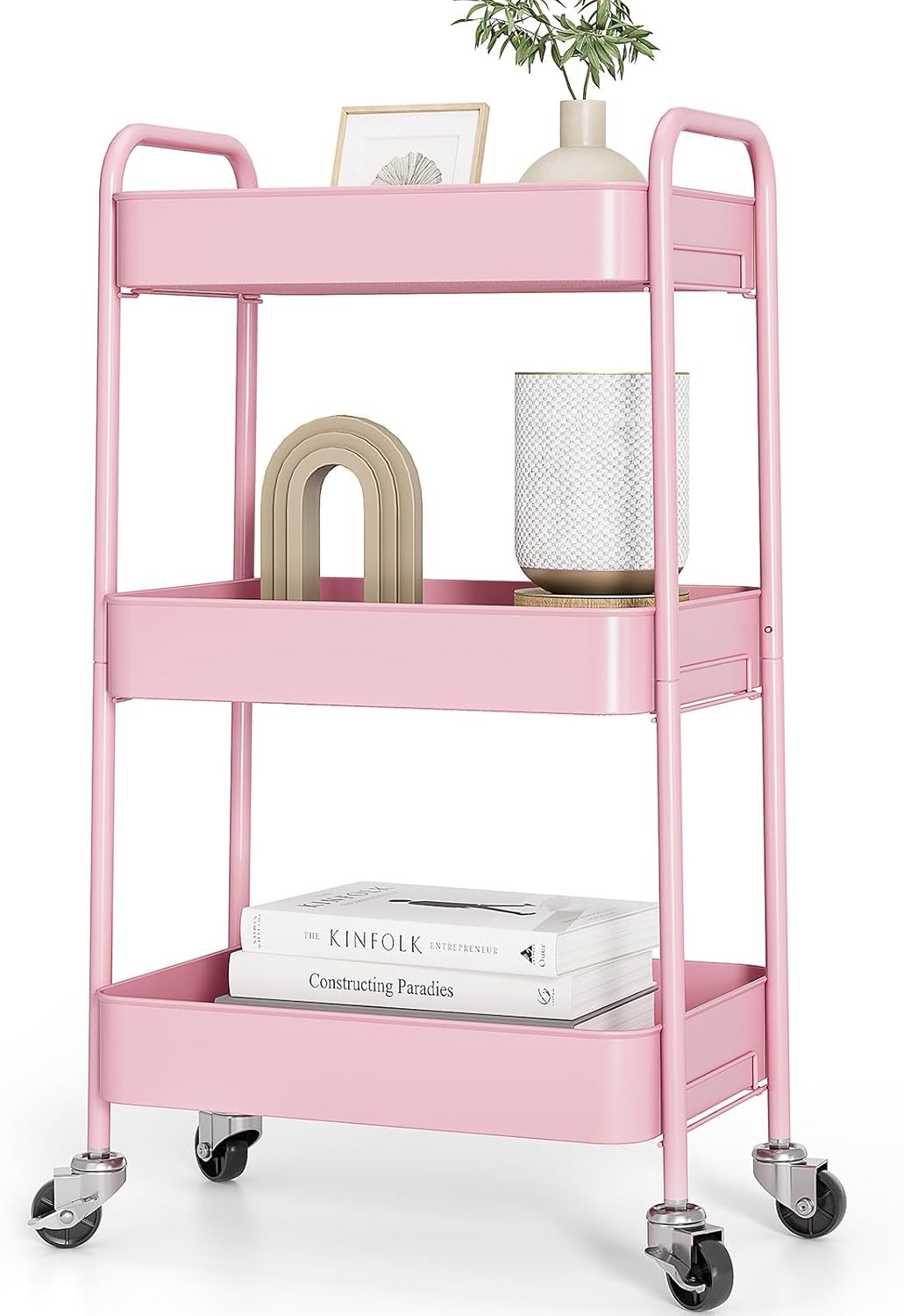 TOOLF 3-Tier Rolling Cart - Metal Utility Storage Organizer with Lockable Wheels
