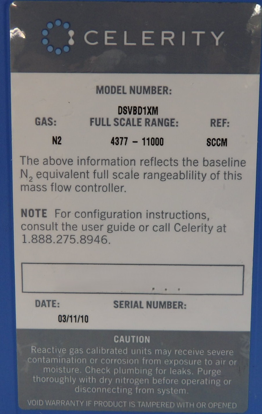 Celerity DSVBD1XM Mass Flow Controller MFC 5000 SCCM New