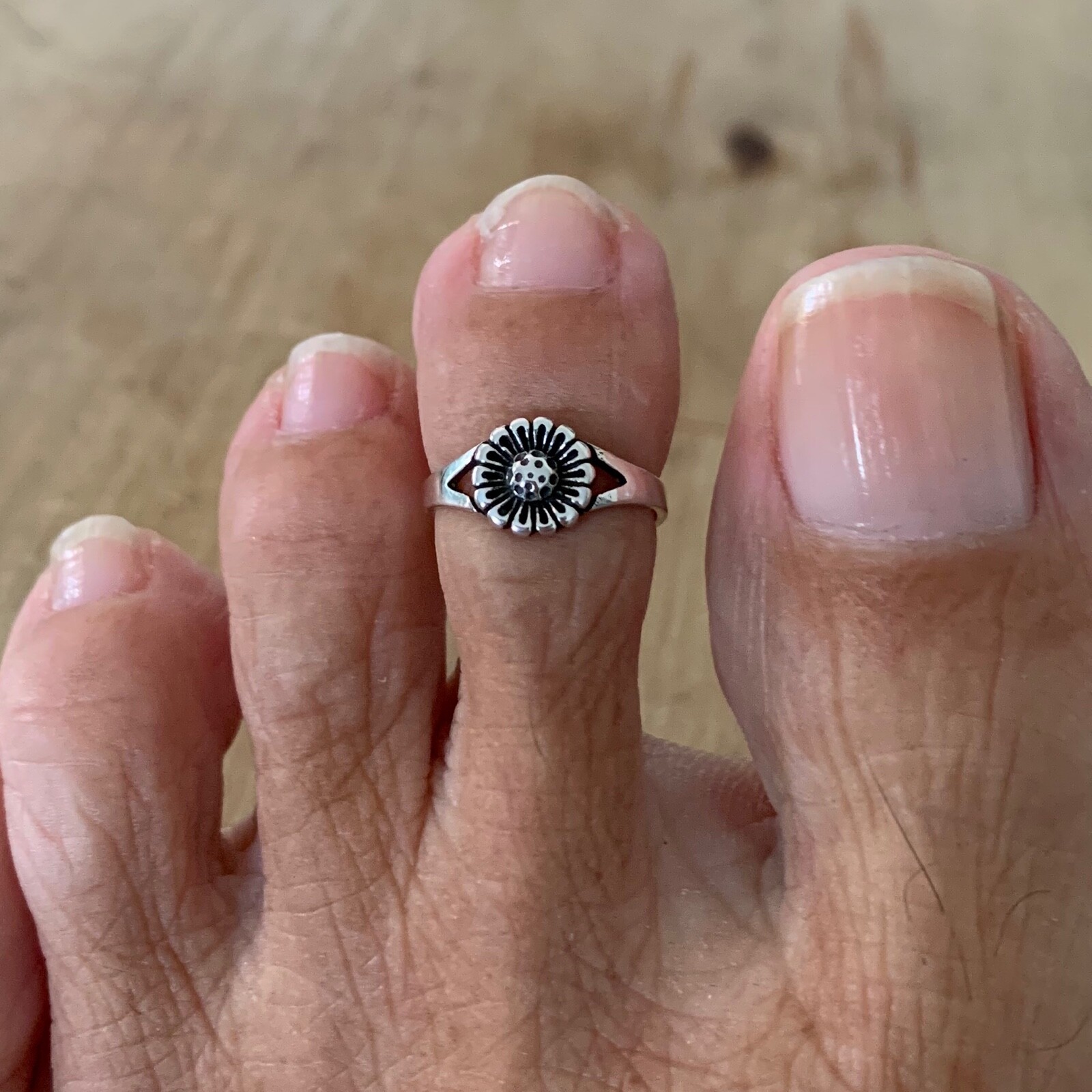 Sterling Silver Sunflower Toe Ring, Silver Ring, Flower Ring