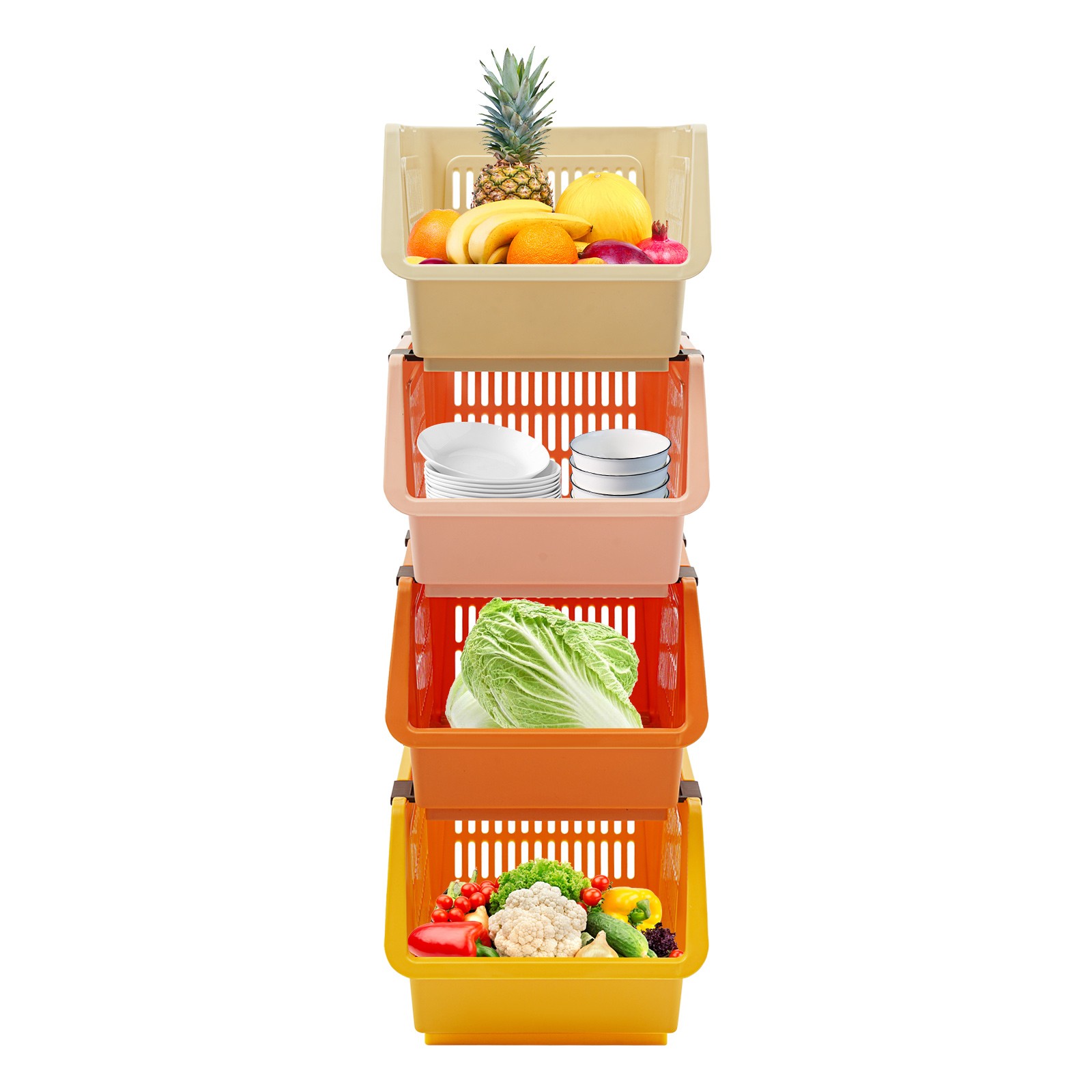 Stackable Plastic Bins - 4pc Large Plastic Organizer Box Cabinets Storage Bins