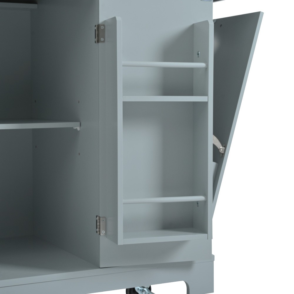 K&K Fluted Kitchen Island with Trash Can Storage Cabinet, Power Outlet