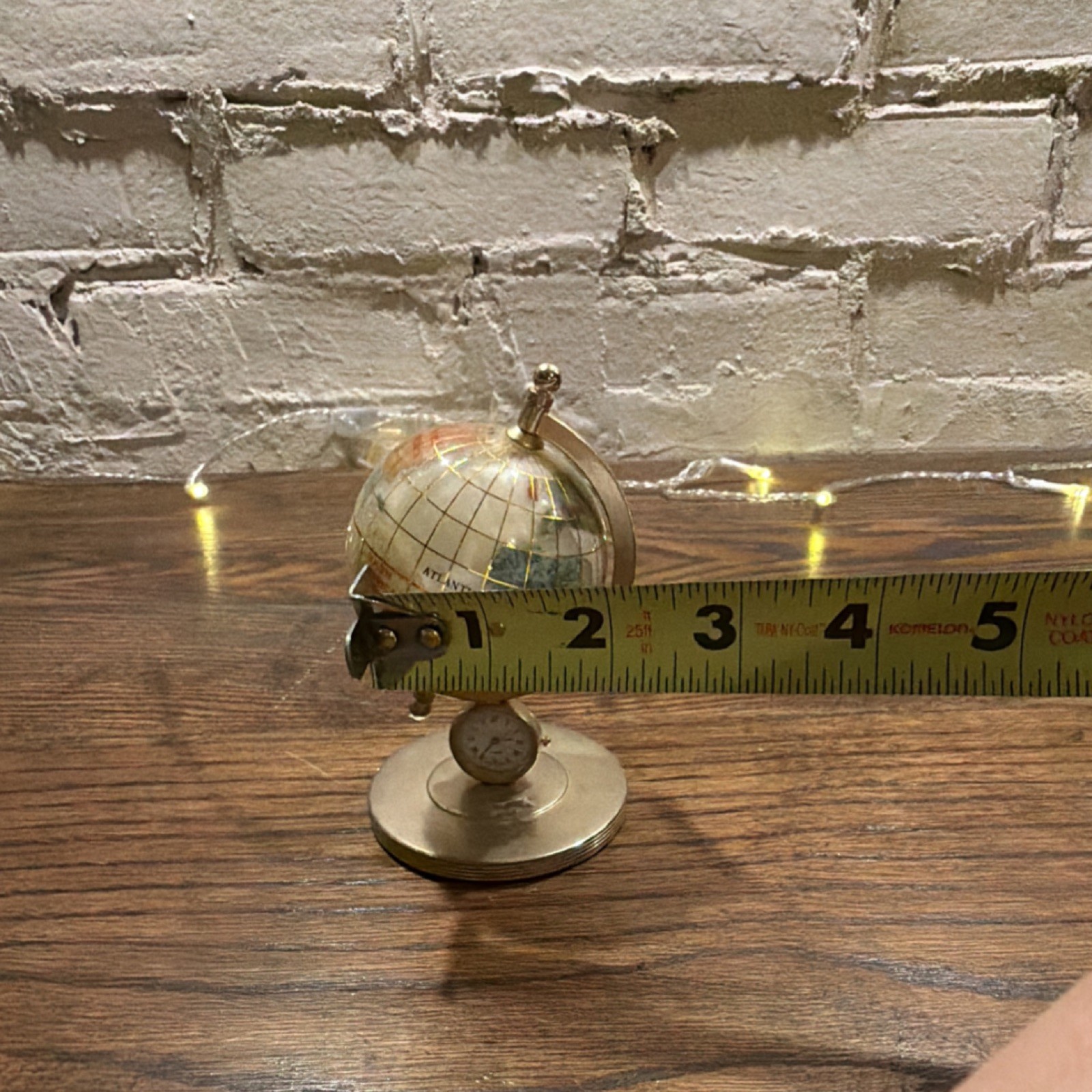 Small Rotating Tabletop World Globe w/ Built-In Clock, Gold Metal Base