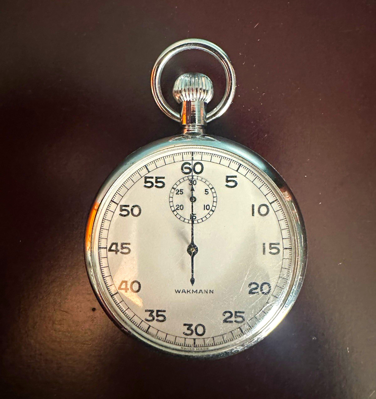 Wakmann Mechanical Stopwatch Silver/White Dial. Working!