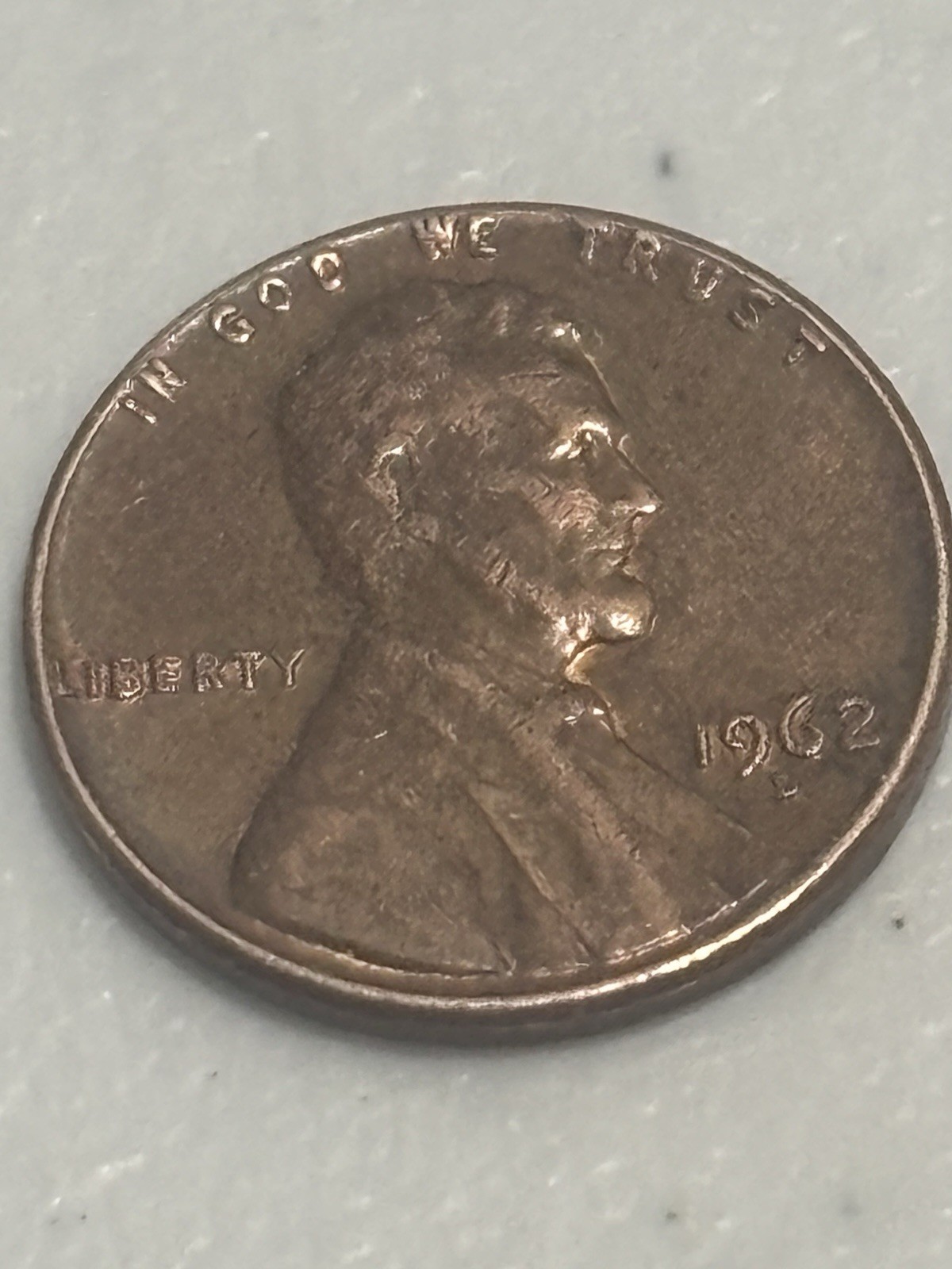 1962-D Lincoln  penny (L) touching rim also N G D W E T R all touching rim rare