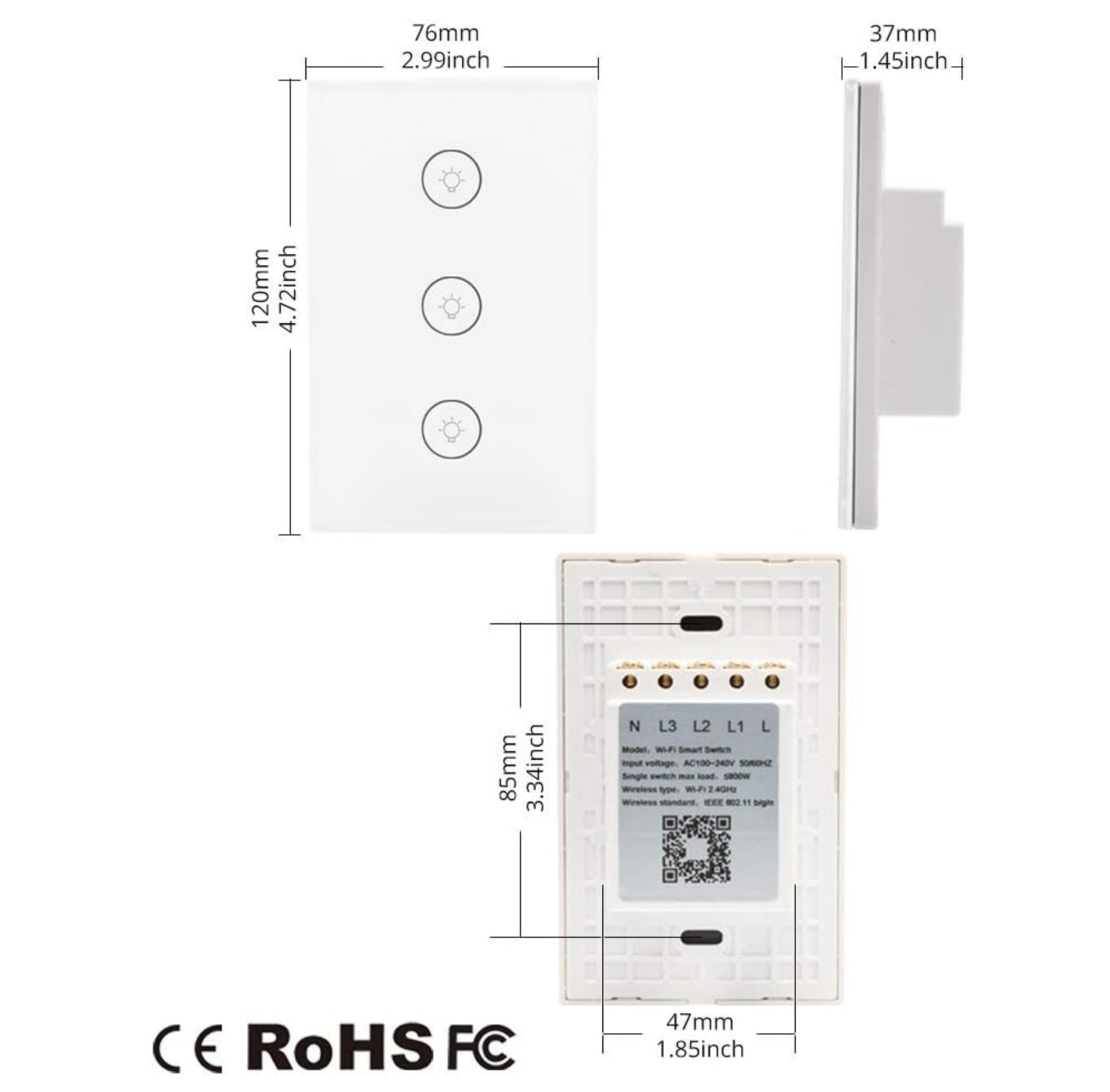 AvatarControls 1-3Gang or Dimmer Smart Wall Switch Touch Glass Panel AlexaGoogle