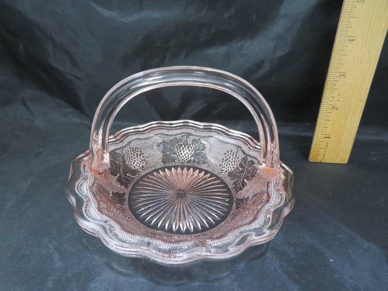 Westmoreland Woolworth Depression Pink Glass Basket Grapes 4"Tall x 5 1/2"Wide