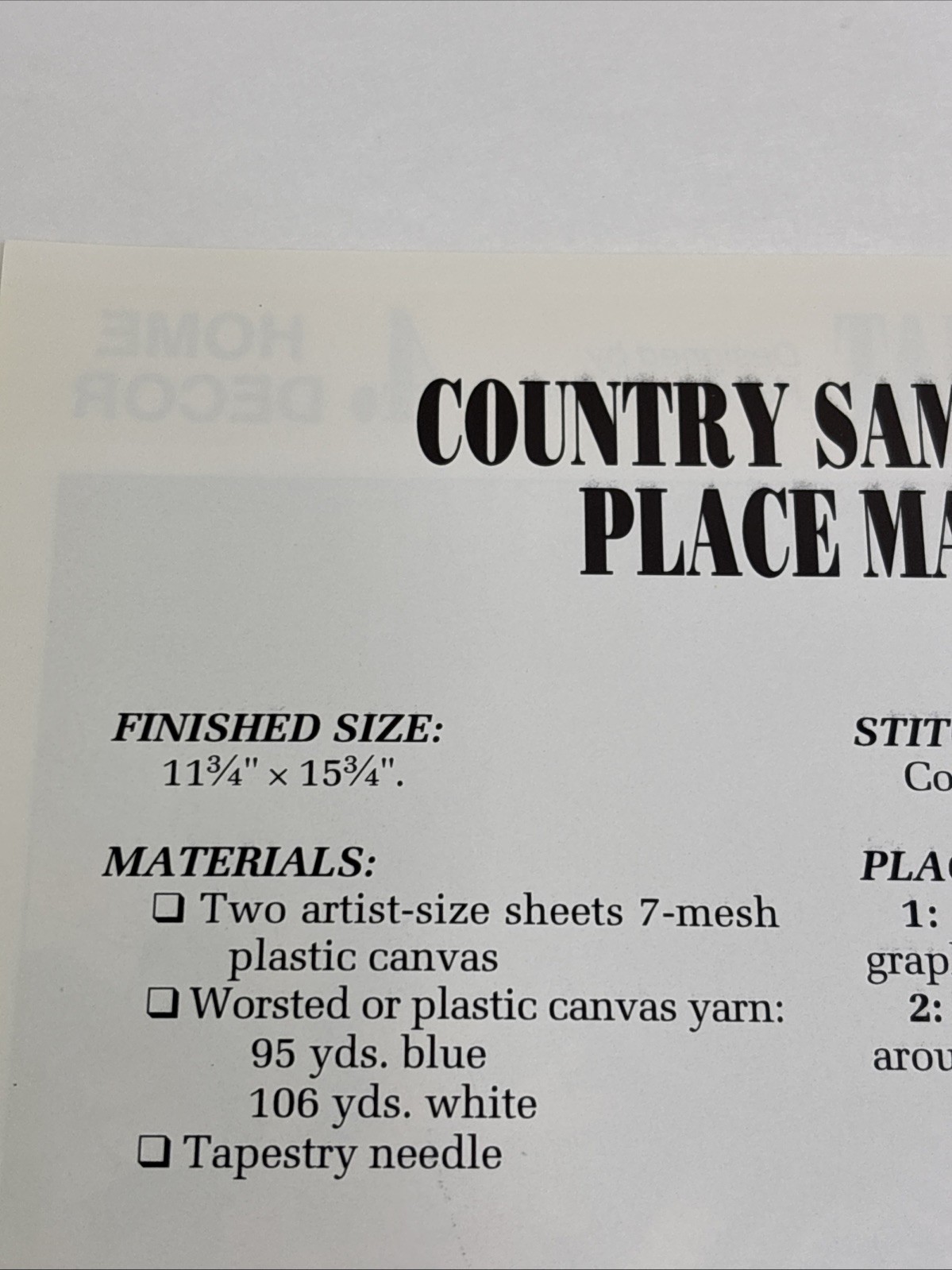 Country Sampler Place Mat Annie's Attic Plastic Canvas Pattern Page