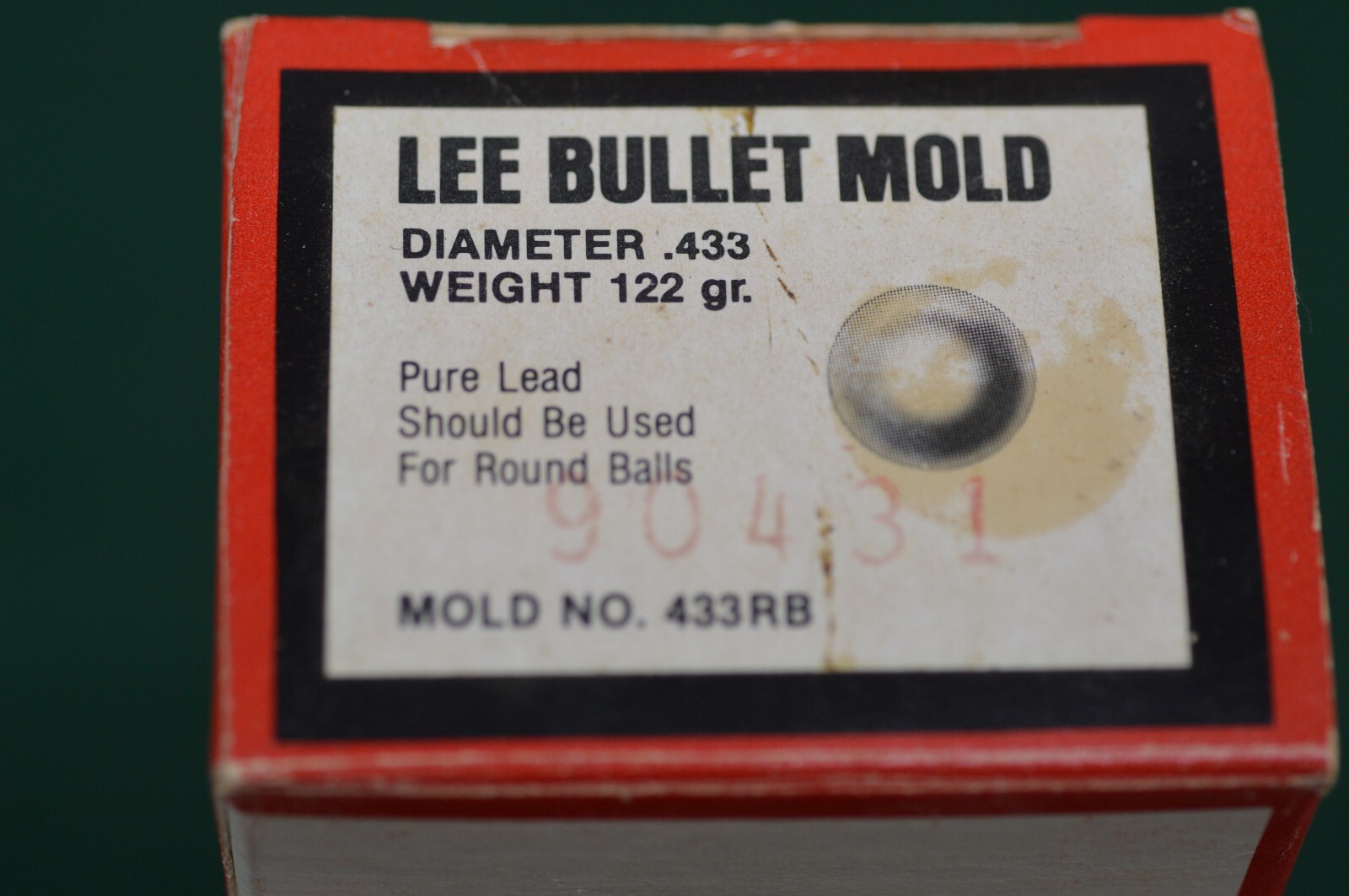 Lee Bullet Mold  Number 90431 or 433RB   .433  122 Grain Round Ball