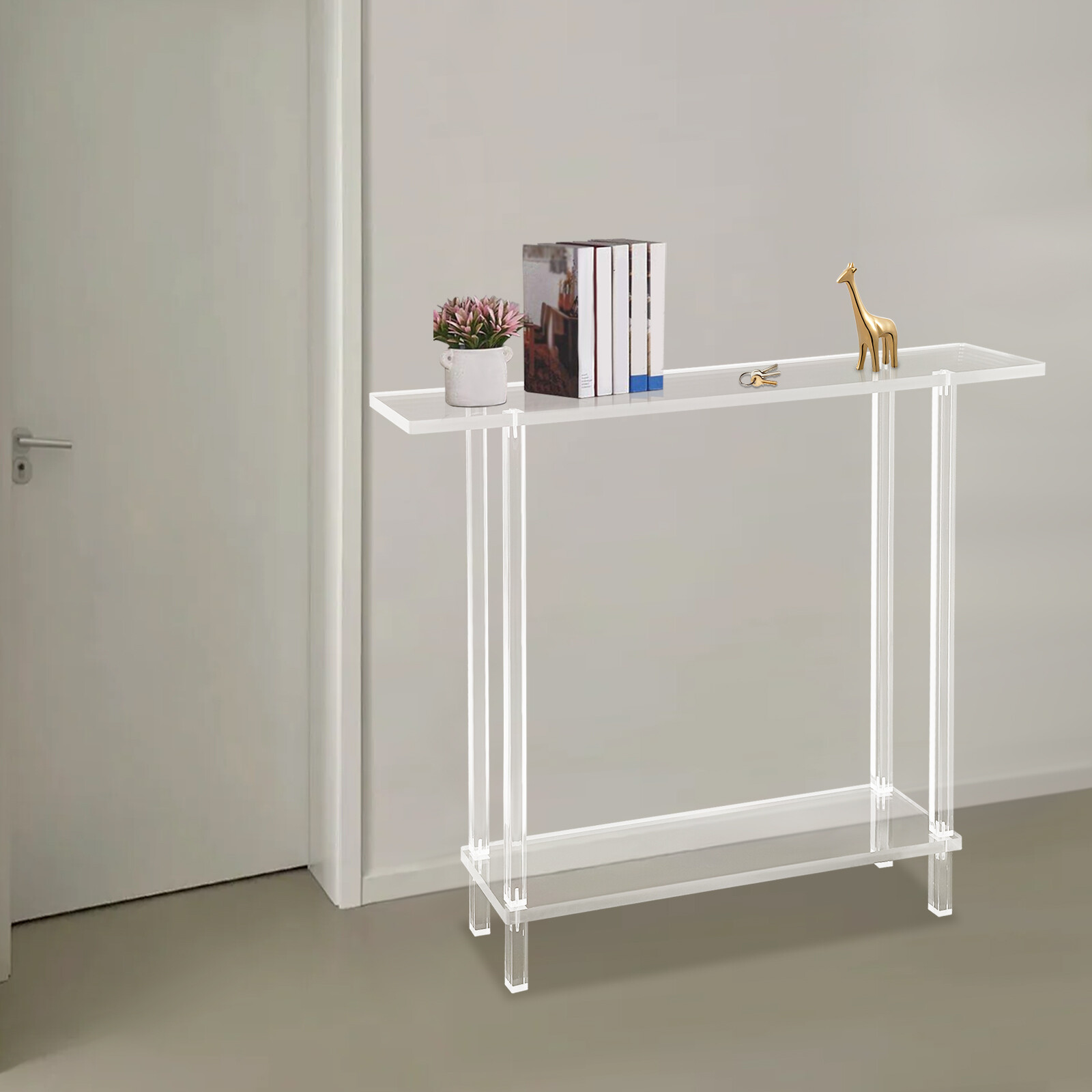 Acrylic Table Clear Entry Table Small Entryway Table W/ Open Shelves 100×80×20cm