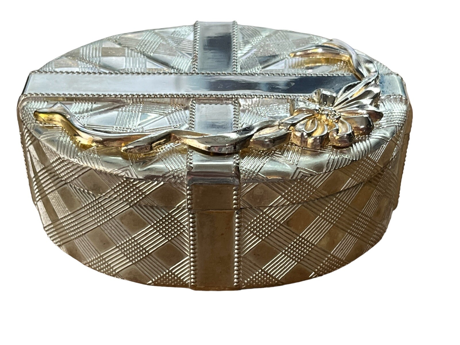 Godinger Silver Plated Two Tone Lined Oval Trinket Box