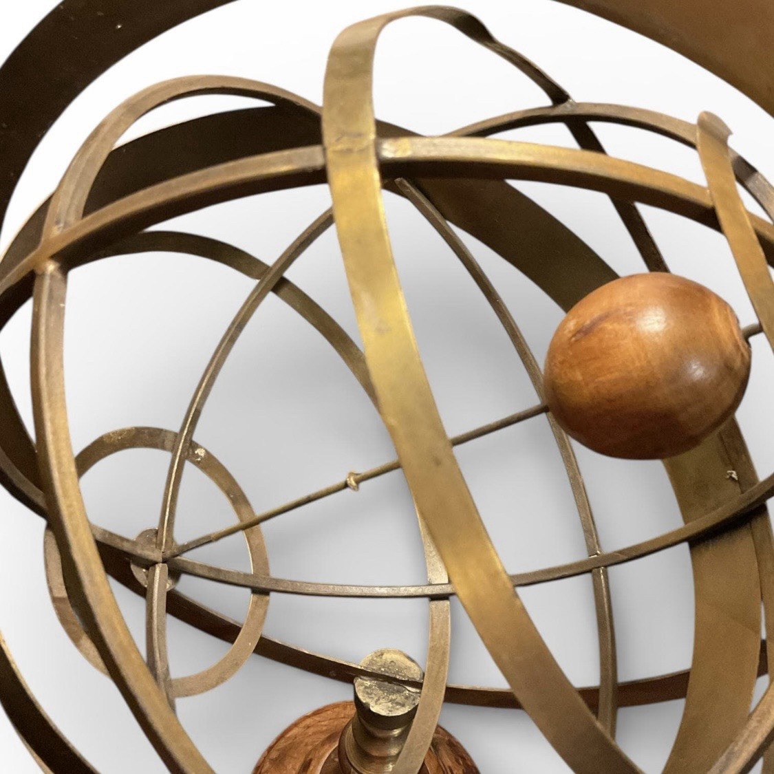 Large VTG Brass Wood Armillary Sphere Globe 20” Celestial Sculpture Library