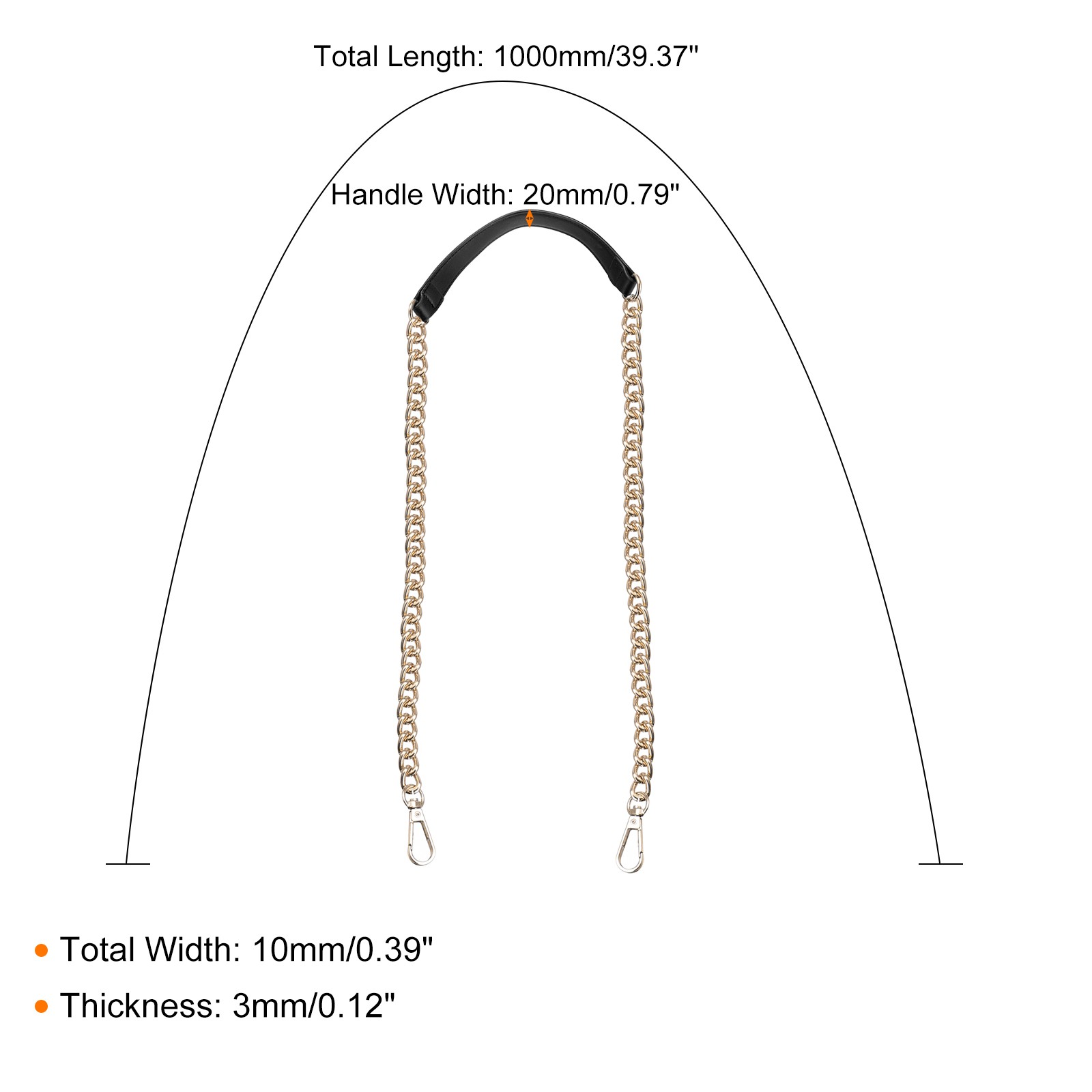 39" Iron Flat Chain Strap Purse Shoulder DIY Black Gold