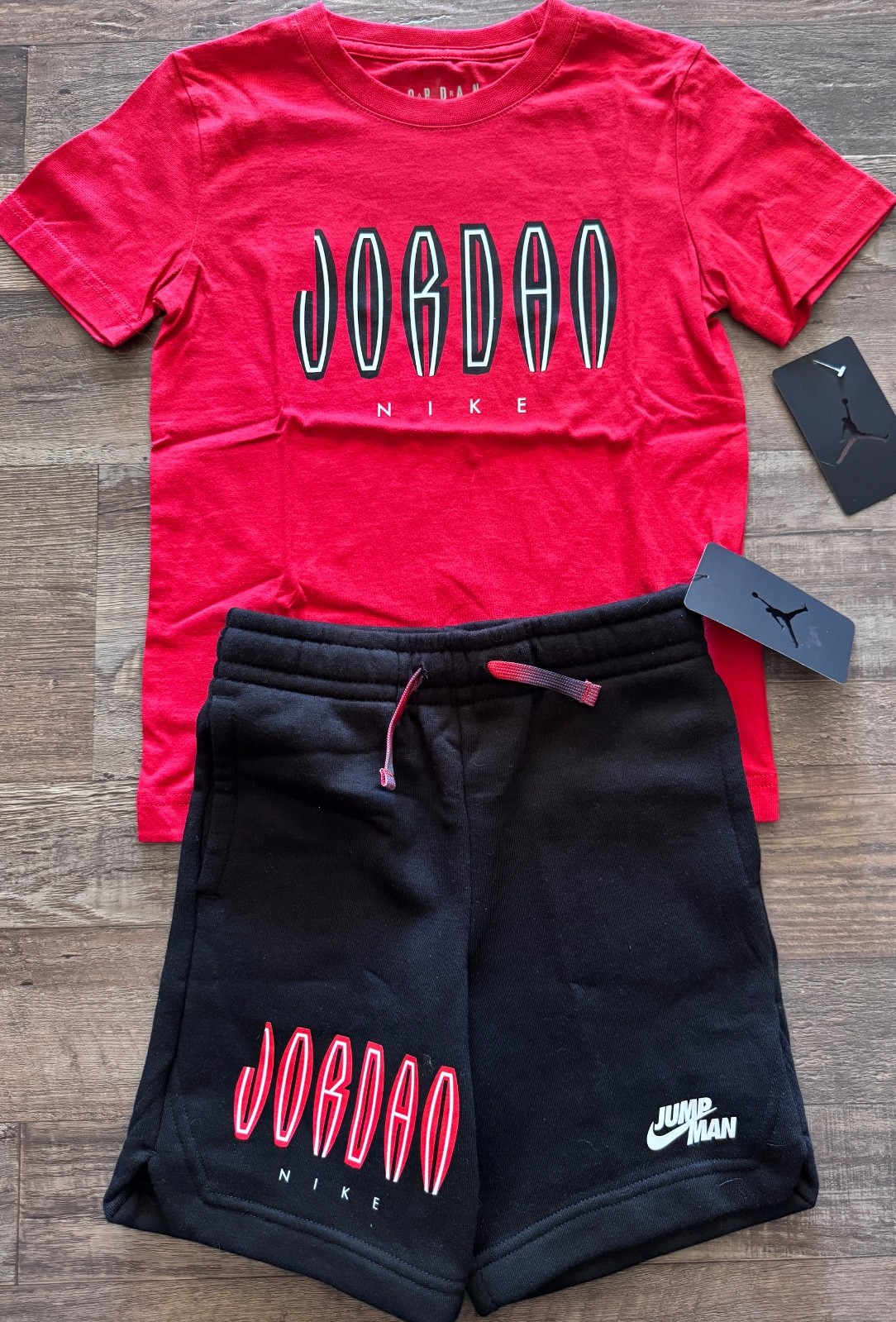 NWT Nike Air Jordan Little Boys 6 Red/Black/White Fleece Shorts Set 6