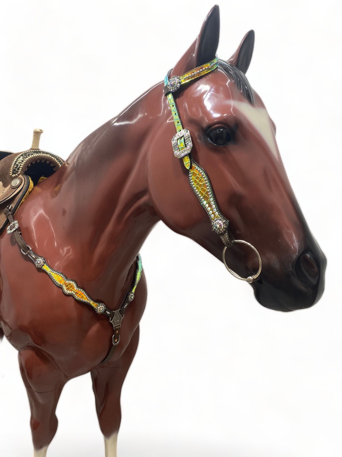 Genuine Leather Western Headstall Breast Collar tack Set for Horse Decorated