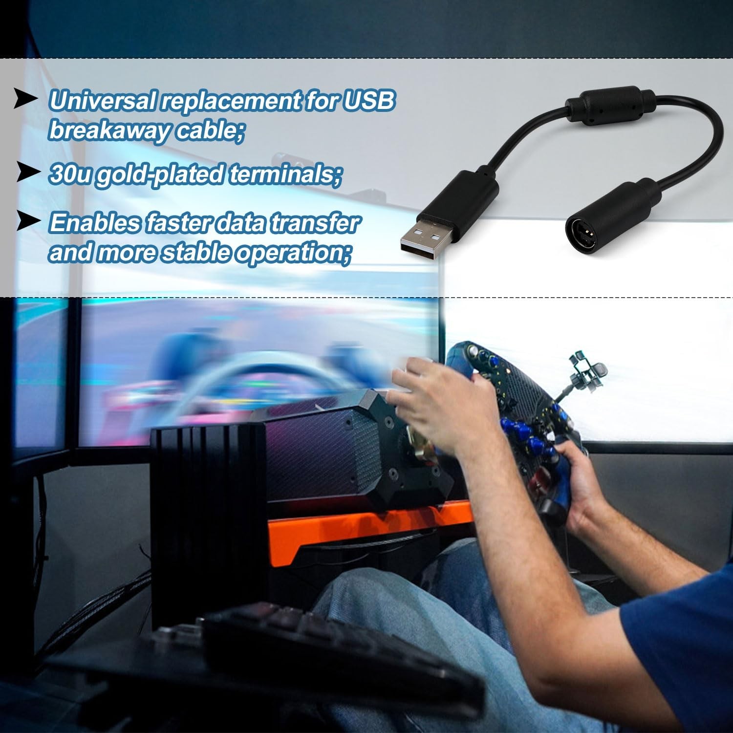 Logitech G920 USB Breakaway Steering Wheel Controller Cable for Racing Games