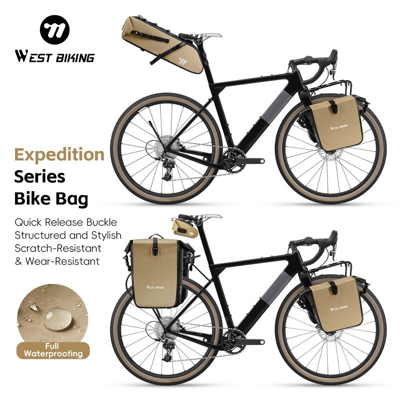 WEST BIKING Full Waterproof Bike Pannier Bag Cycling Front Fork Bag Saddle Bag