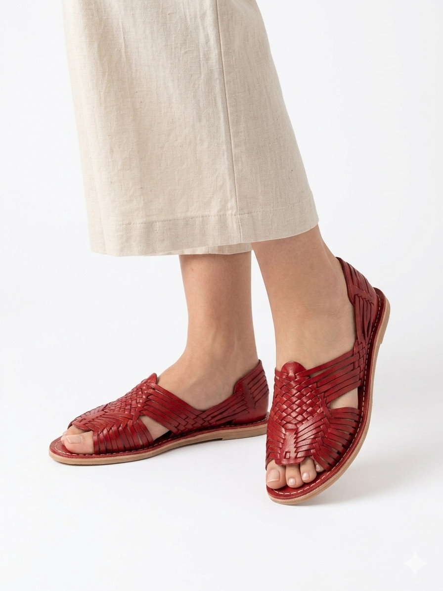 Authentic Mexican Leather Sandals Women Floral Handmade Colorful Slip-On Summer