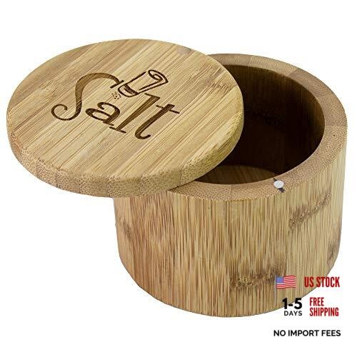 Salt Cellar Bamboo Storage Box with Magnetic Swivel "Salt Shaker" Engraving
